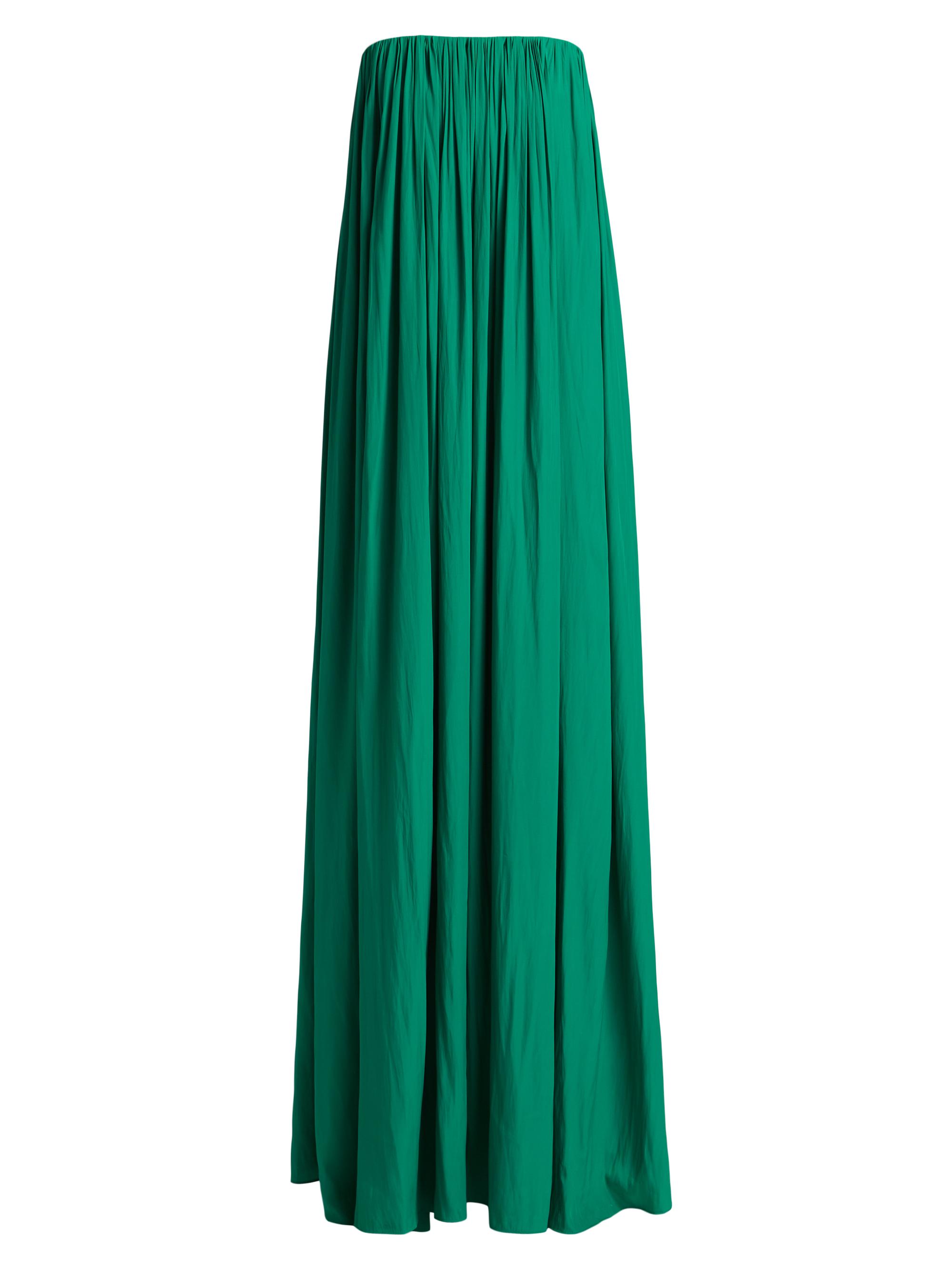 green emerald velvet dress Edel Olive Satin Strapless Maxi Dress With Drape – Club L London main image 1