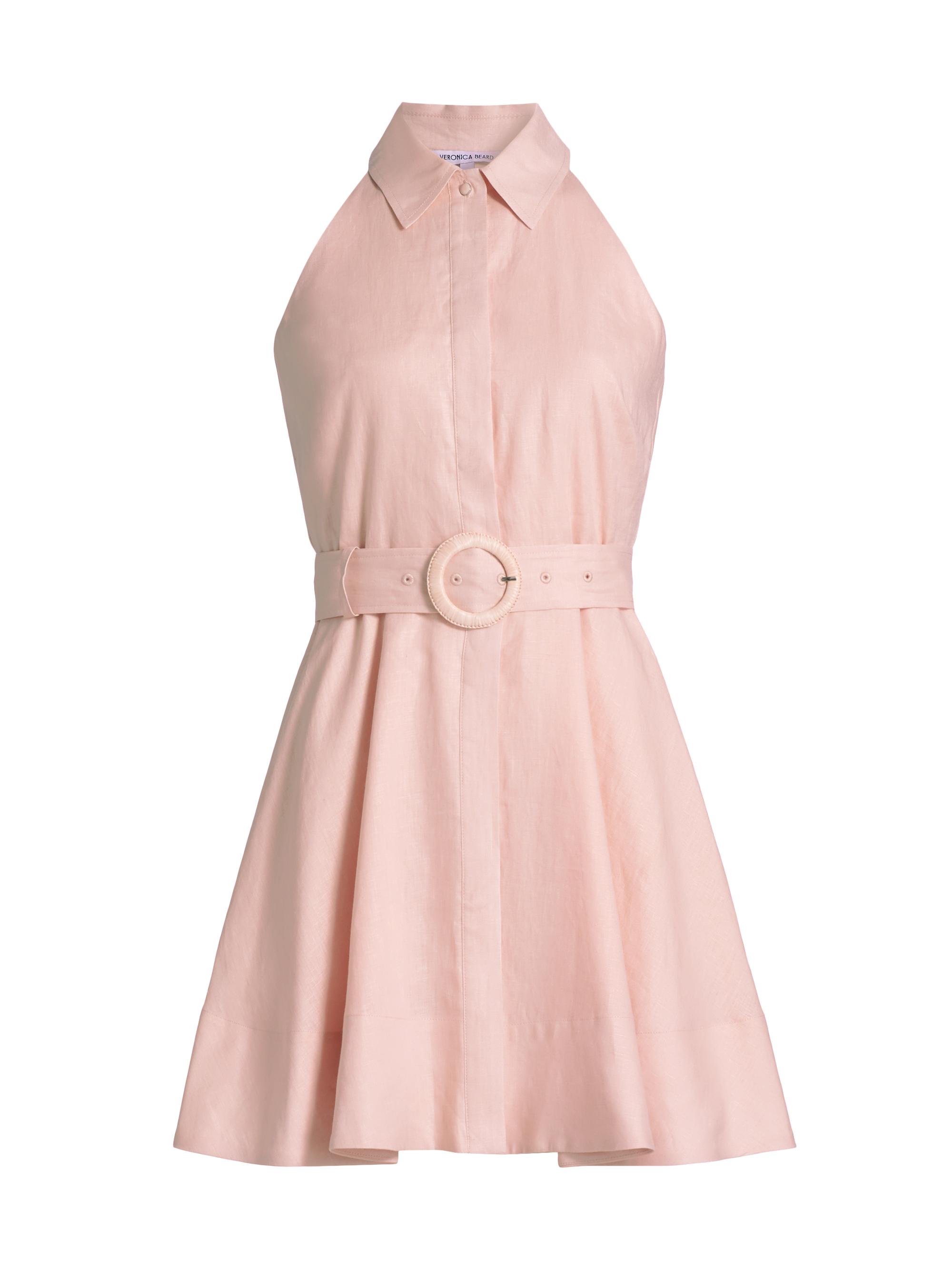 Veronica Beard Women's Beau Belted Linen Halter Minidress - Pink Shell
