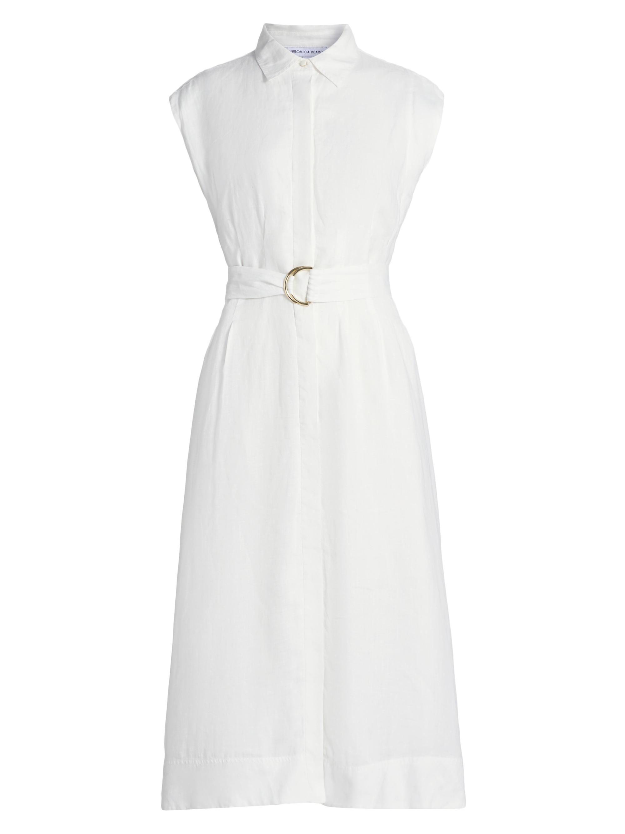 Veronica Beard Women's Loreta Linen Belted Midi-Shirtdress - Off White