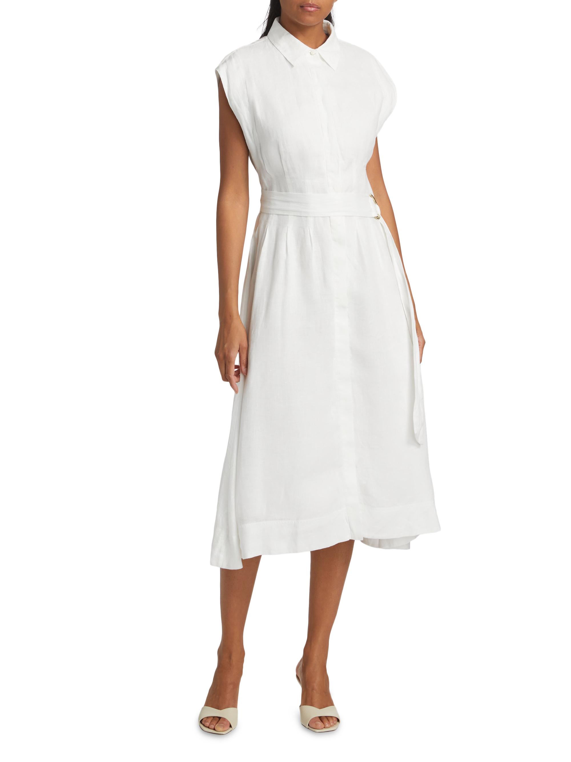 Veronica Beard Women's Loreta Linen Belted Midi-Shirtdress - Off White | Thumbnail 3