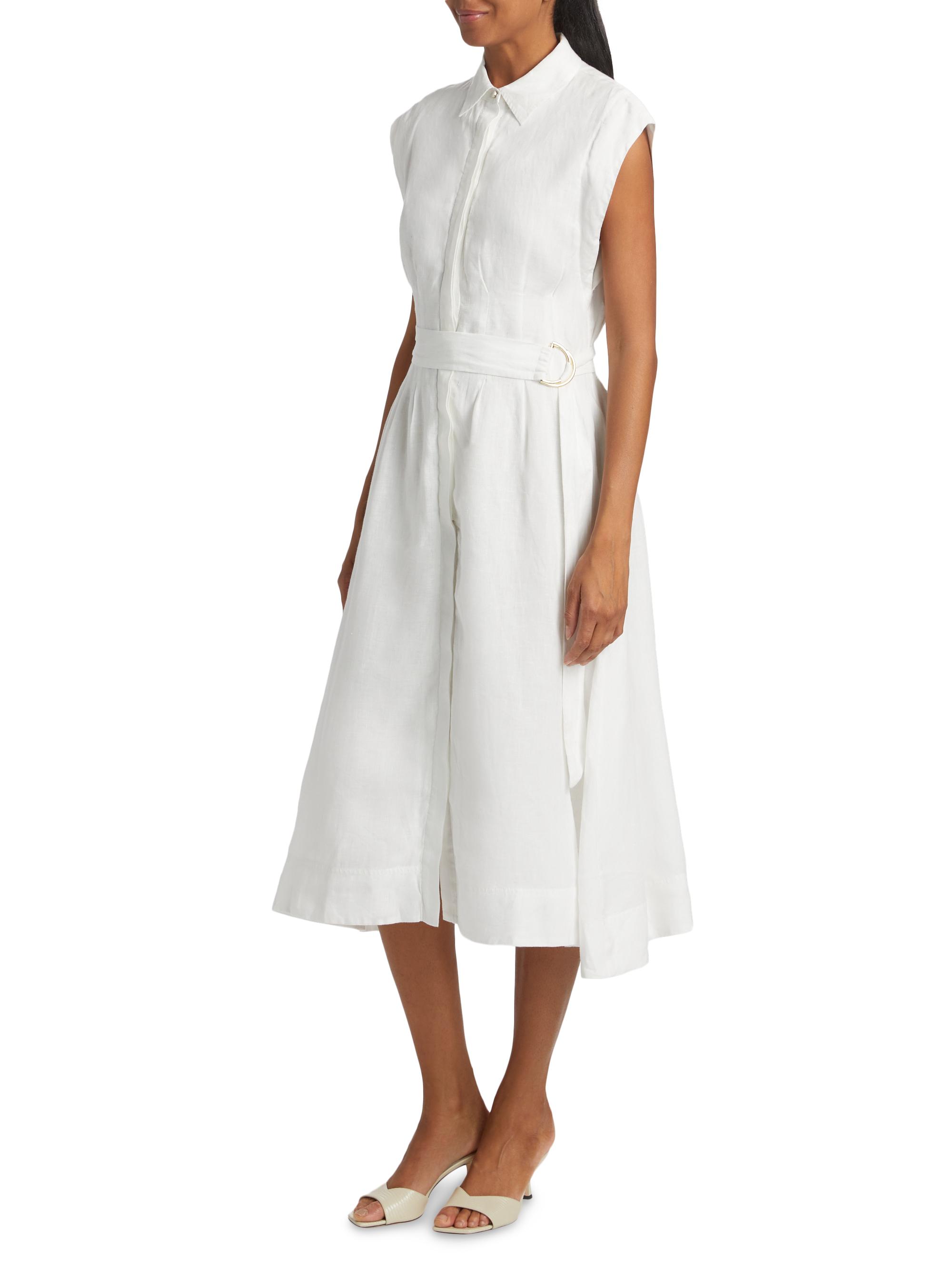 Veronica Beard Women's Loreta Linen Belted Midi-Shirtdress - Off White | Thumbnail 4