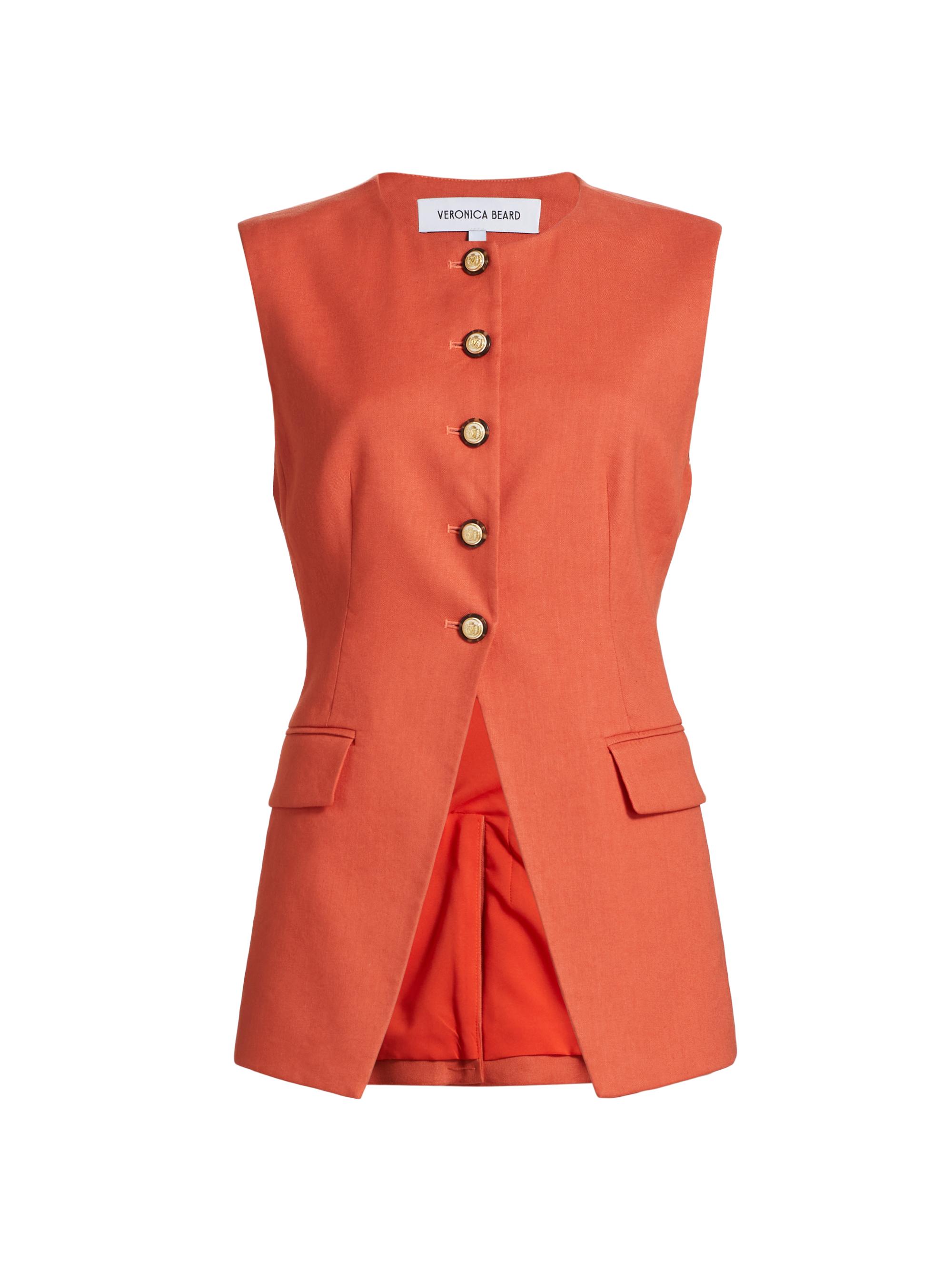 Veronica Beard Women's Lois Linen-Blend Button-Front Vest - Persimmon