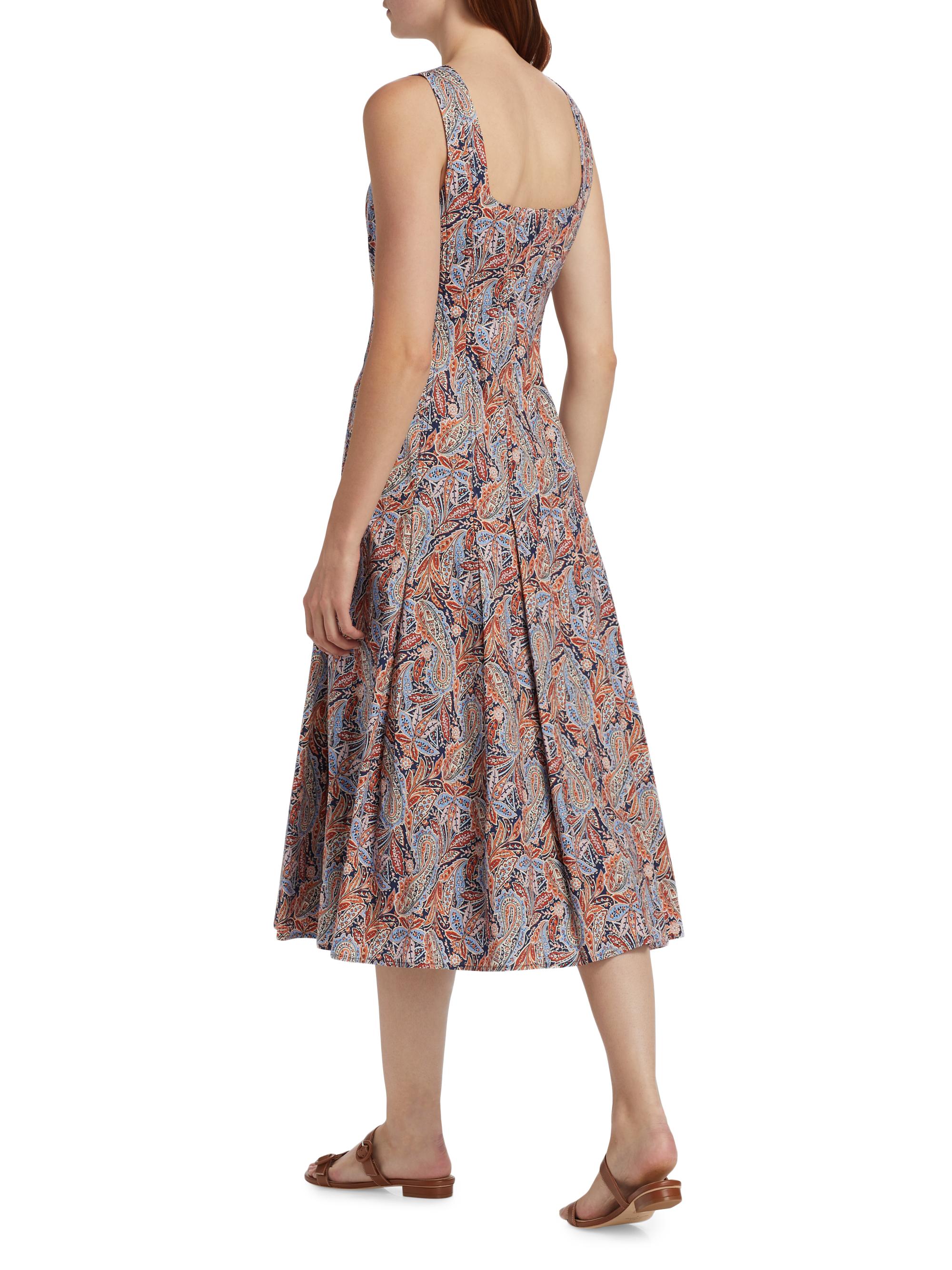 Veronica Beard Jolie Pleated Paisley Stretch Cotton Midi-Dress