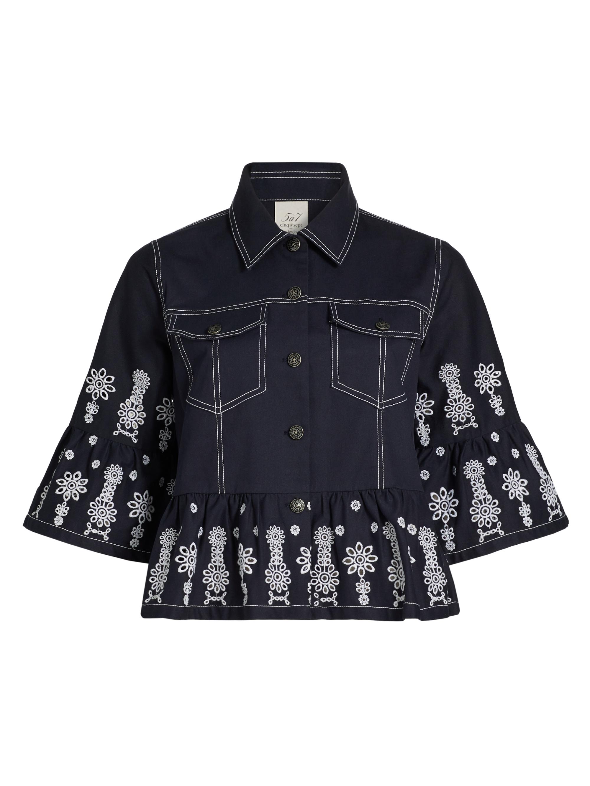 Cinq à Sept Women's Mazie Embroidered Stretch-Cotton Jacket - Navy White