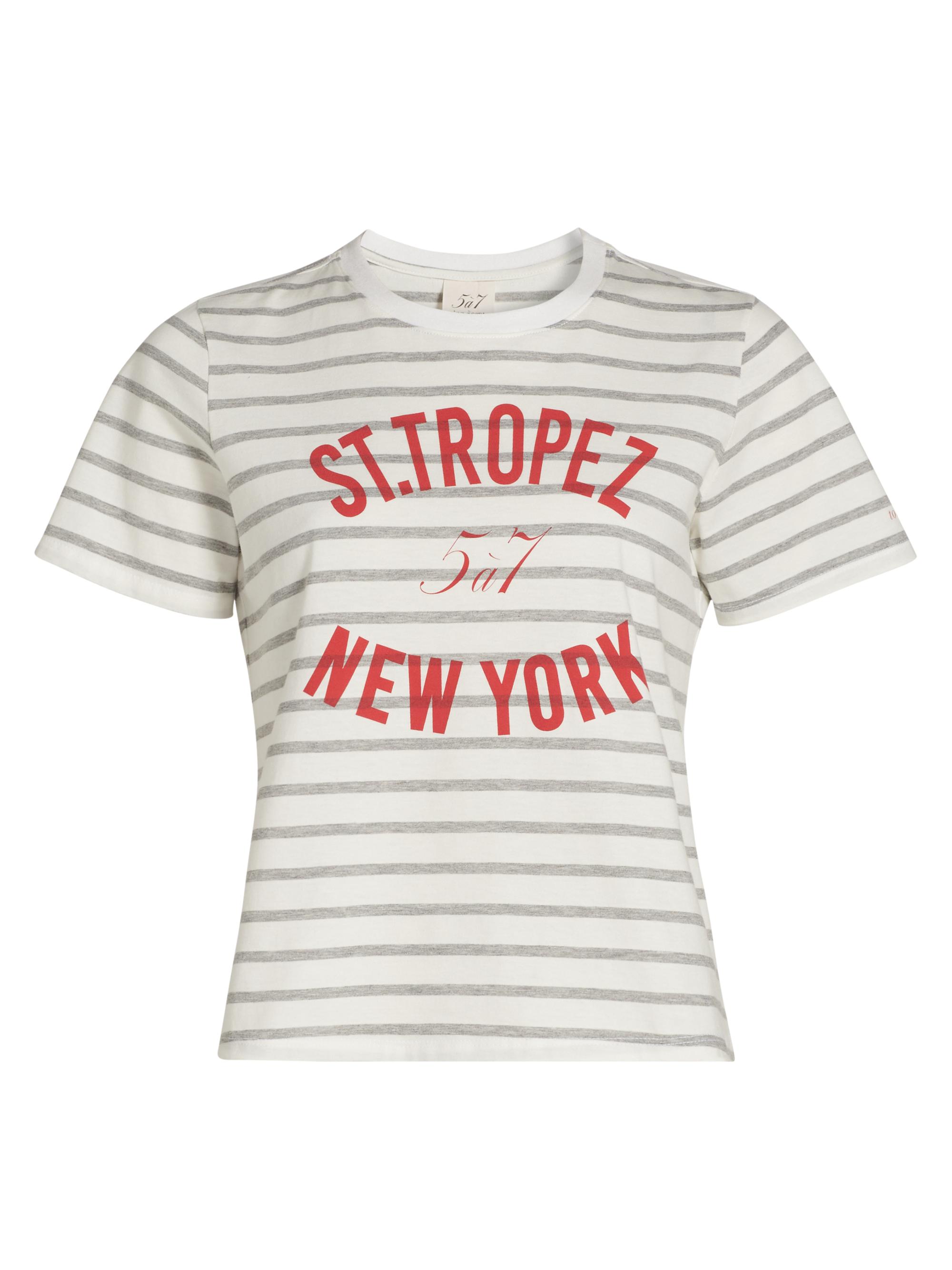 Cinq à Sept Women's St Tropez New York Striped Cotton T-Shirt - Grey Claret