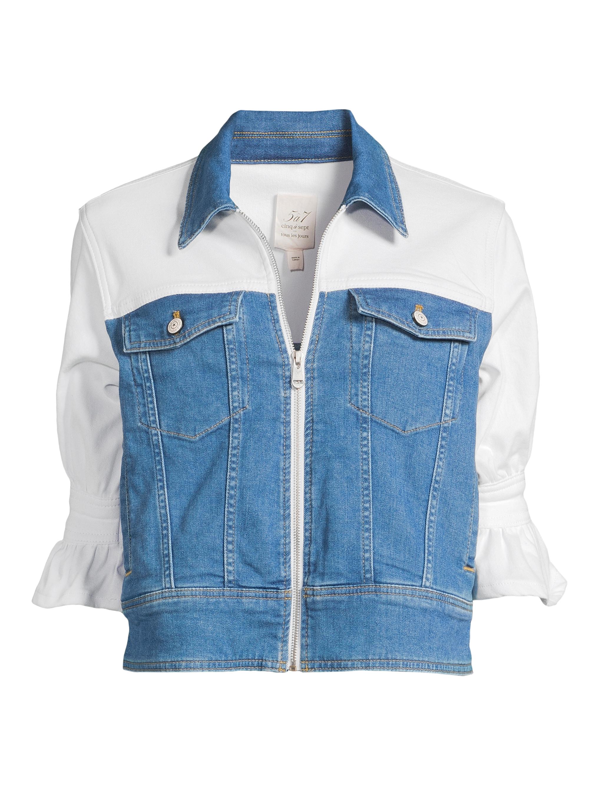 Cinq à Sept Women's Hana Stretch-Cotton Denim Jacket - Surf Blue White