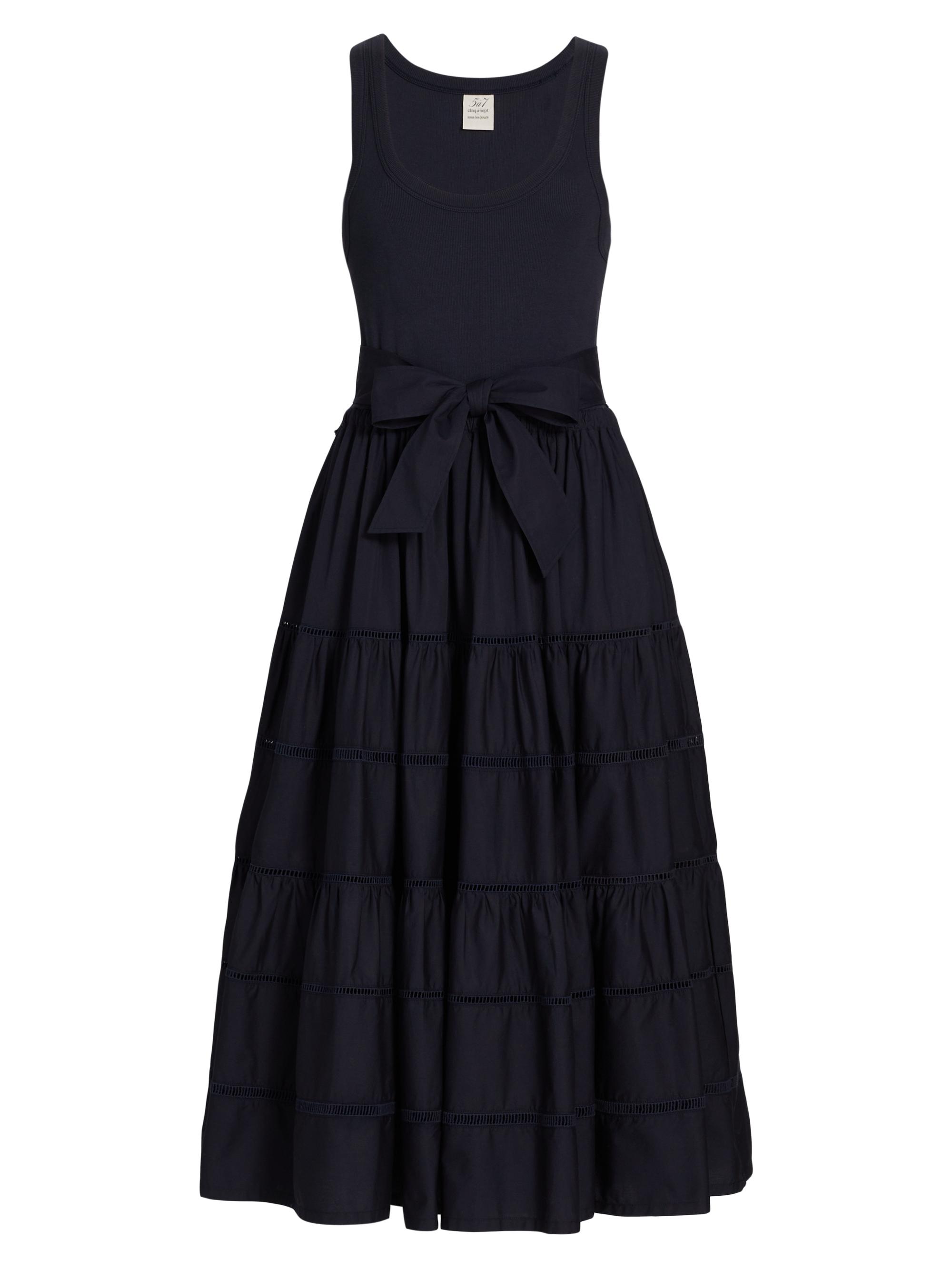 Cinq à Sept Women's Zuri Stretch-Cotton Tie-Waist Midi-Dress - Navy