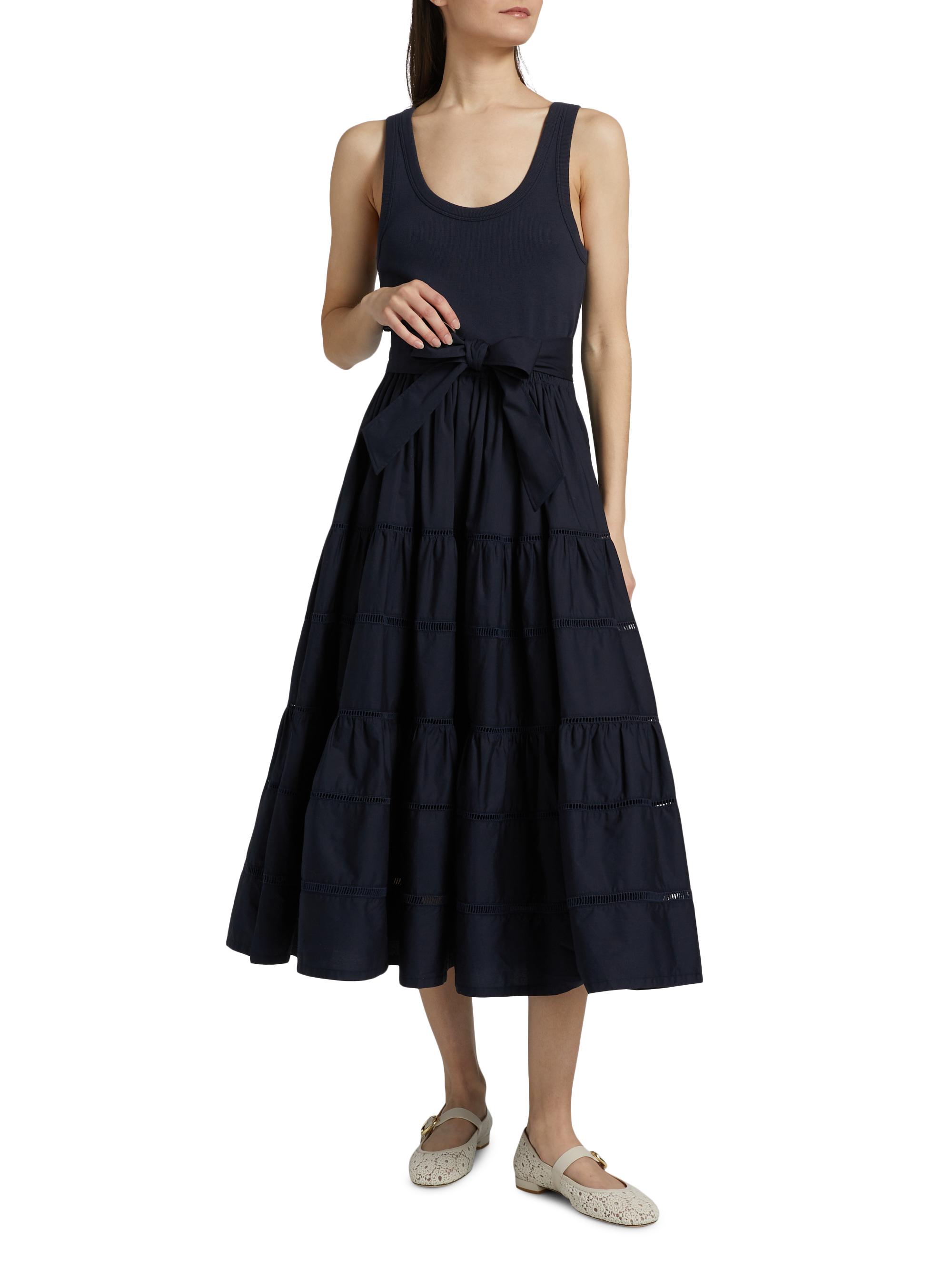Cinq  Sept Zuri Stretch-Cotton Tie-Waist Midi-Dress | Saks Fifth Avenue