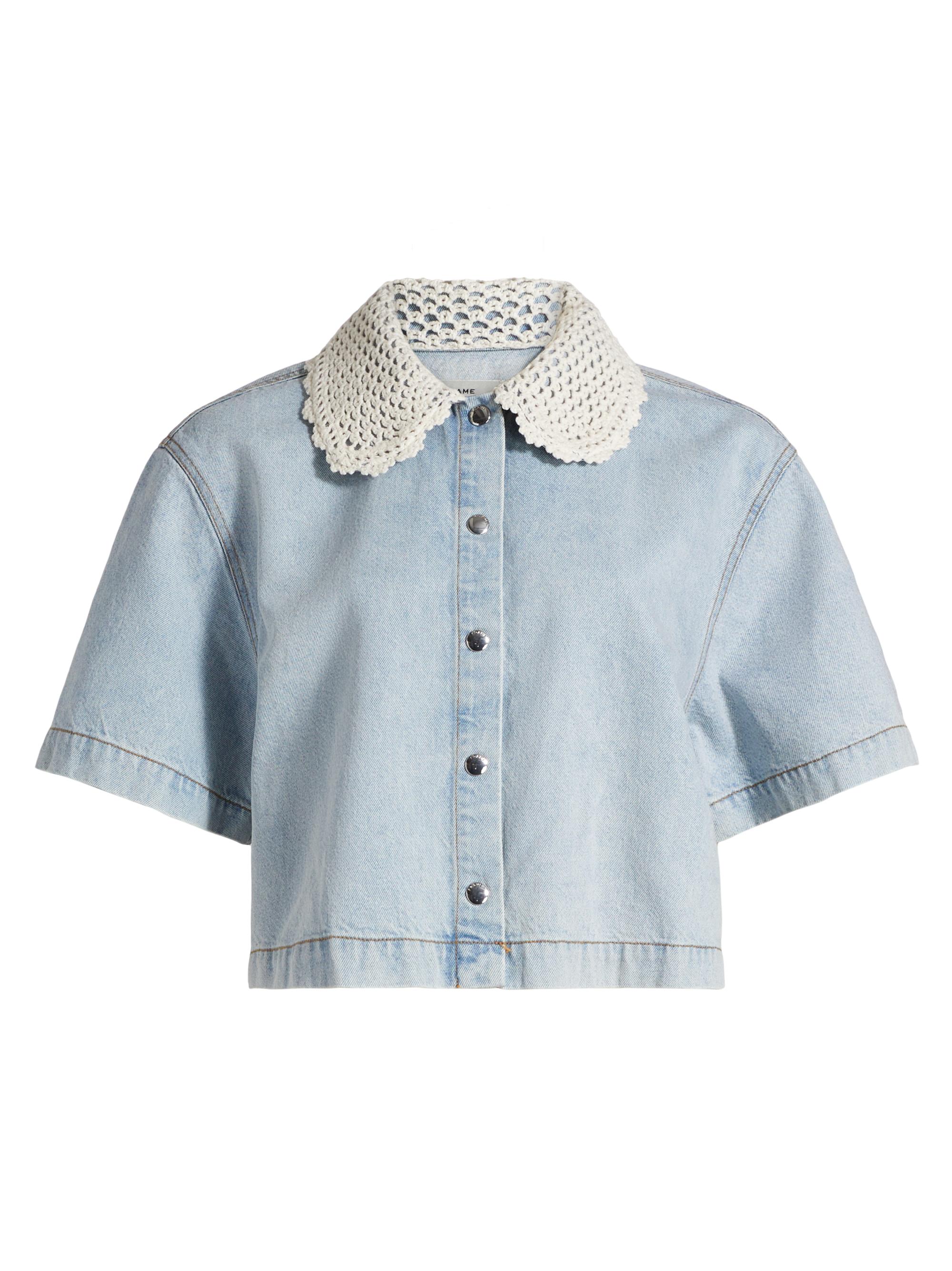 Frame Women's Crocheted Collar Snap-Front Denim Shirt - Florida