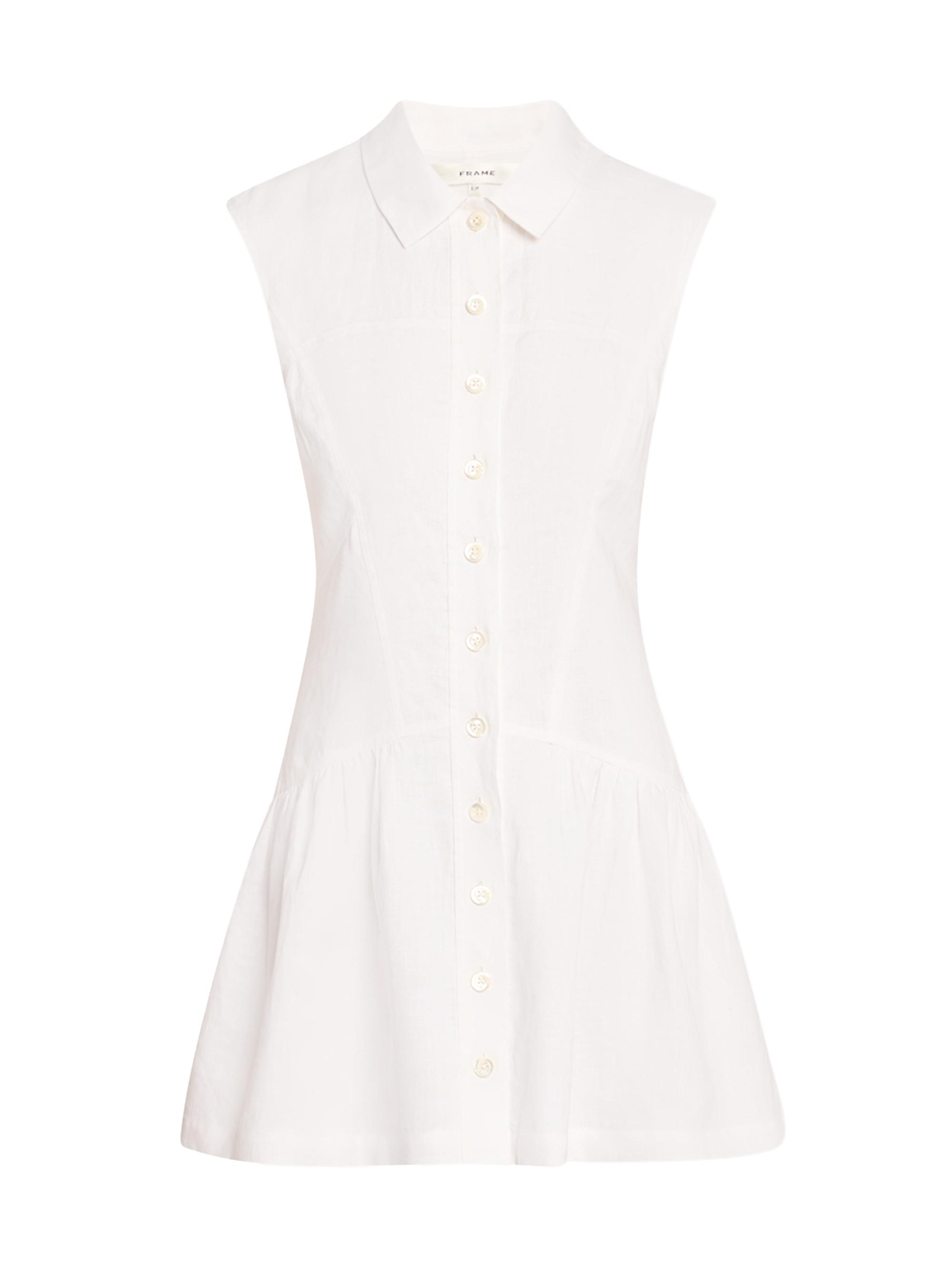 FRAME Women's Linen Cap-Sleeve Mini-Shirtdress - White | Thumbnail 6