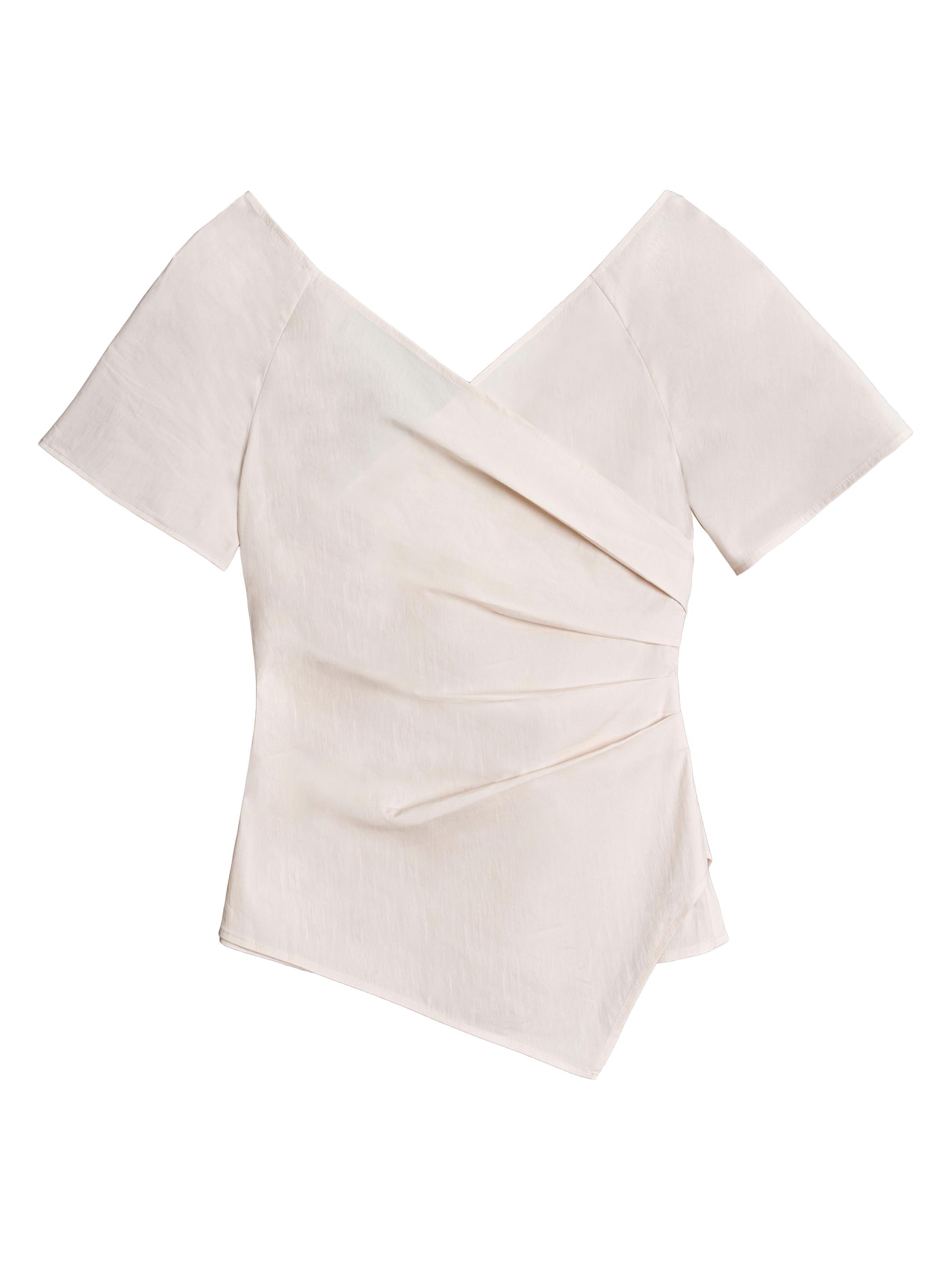 Santorelli Women's Asymmetric V-Neck Faux-Wrap Top - Powder