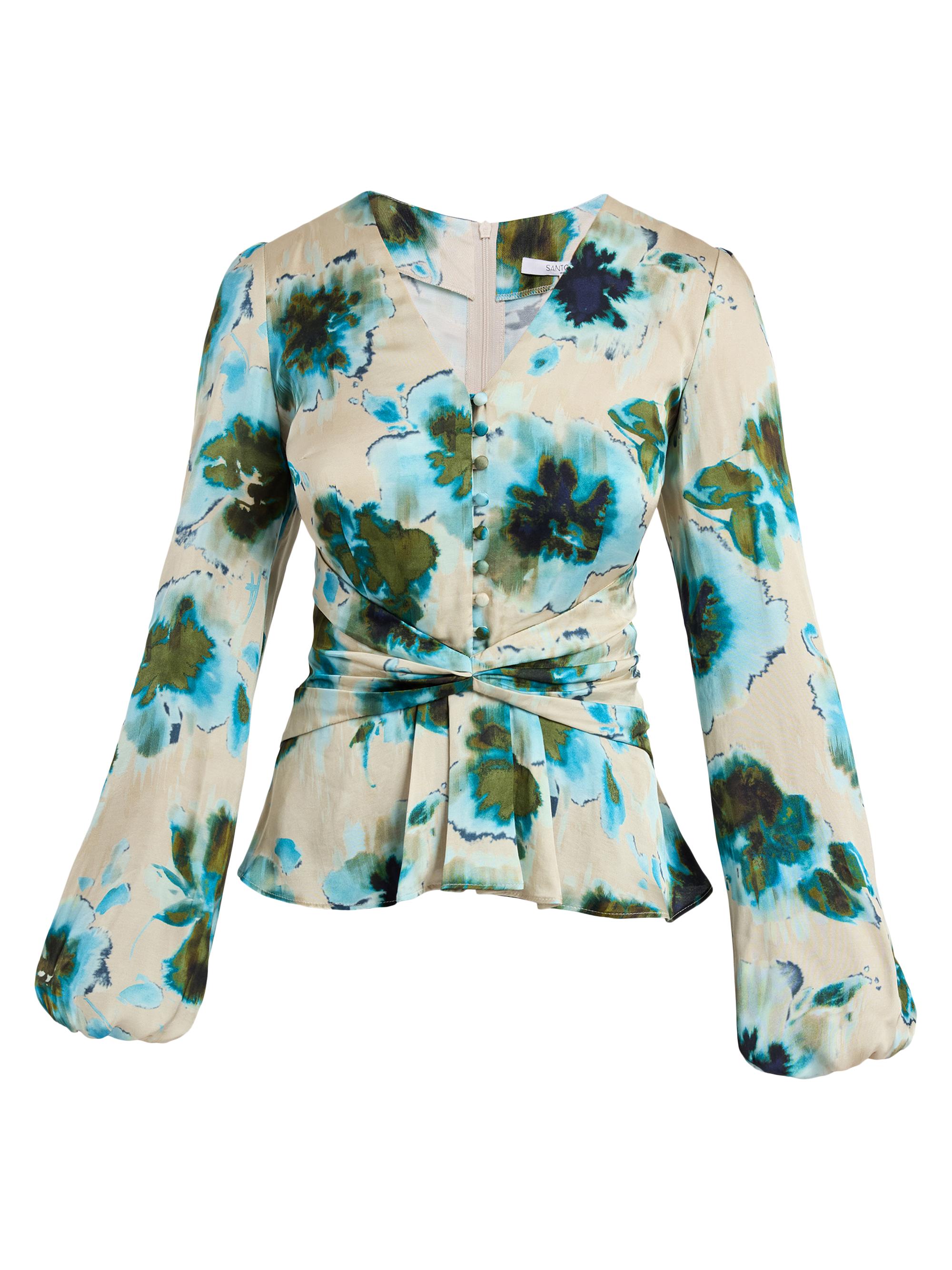 Santorelli Women's Floral Long-Sleeve Blouse - Aquamarine Multi