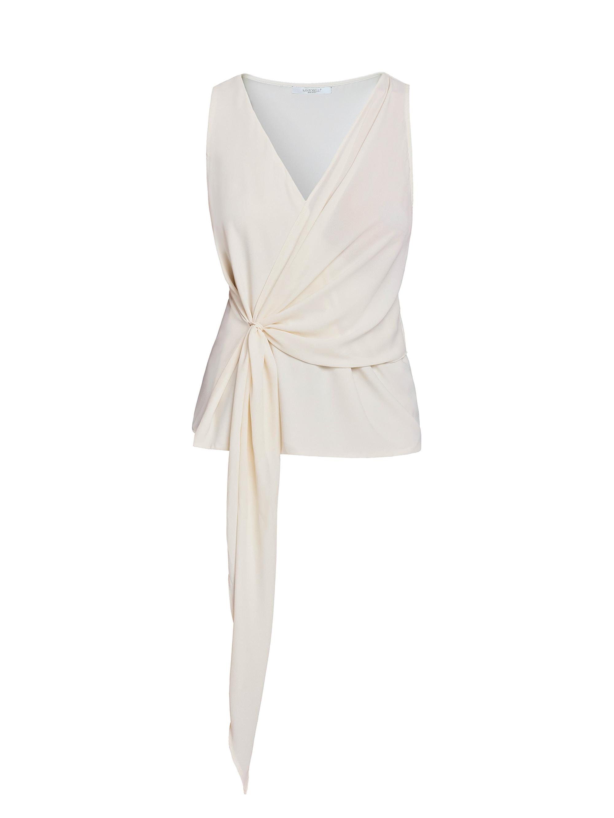 Santorelli Women's Danna Crepe Faux-Wrap Top - Cream