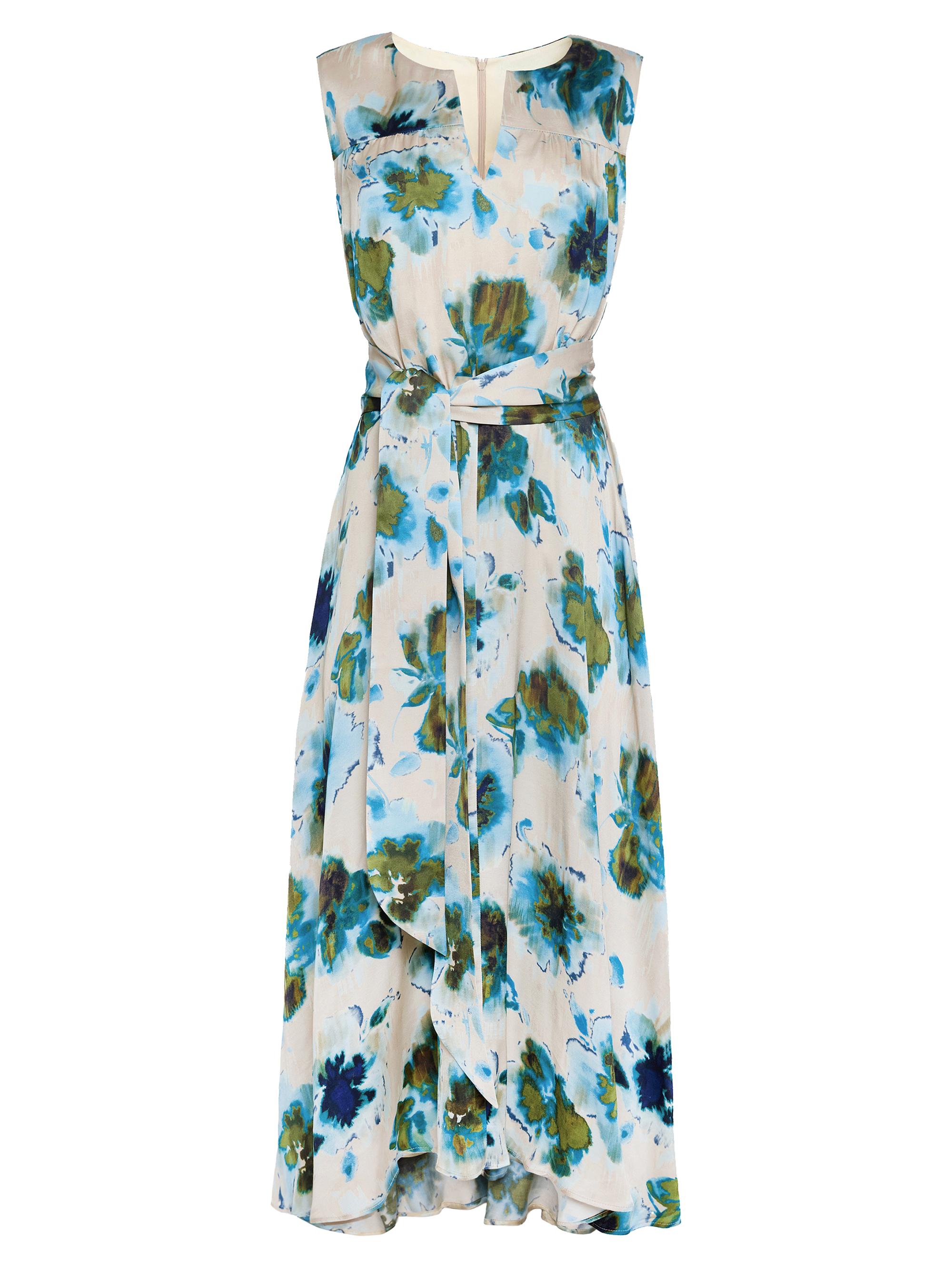 Santorelli Women's Printed Split Neck Hi-Lo Midi-Dress - Aquamarine Multi