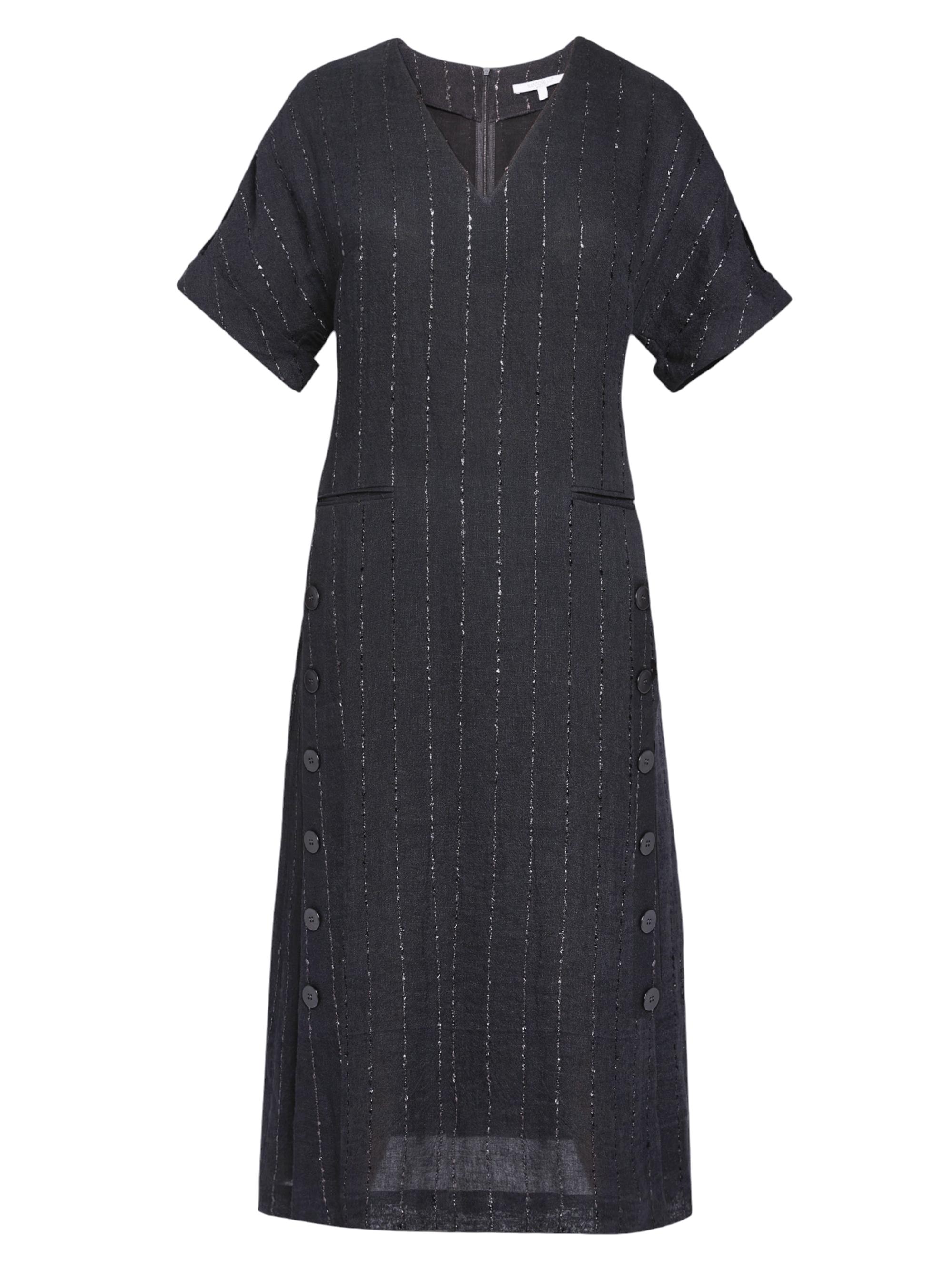 Santorelli Women's Striped Linen-Blend A-Line Midi-Dress - Black