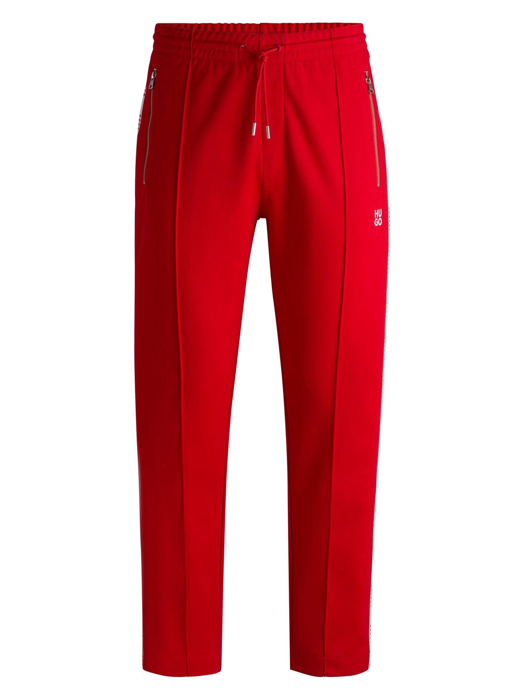 HUGO Men's Tracksuit Bottoms with Checked Tape - Red