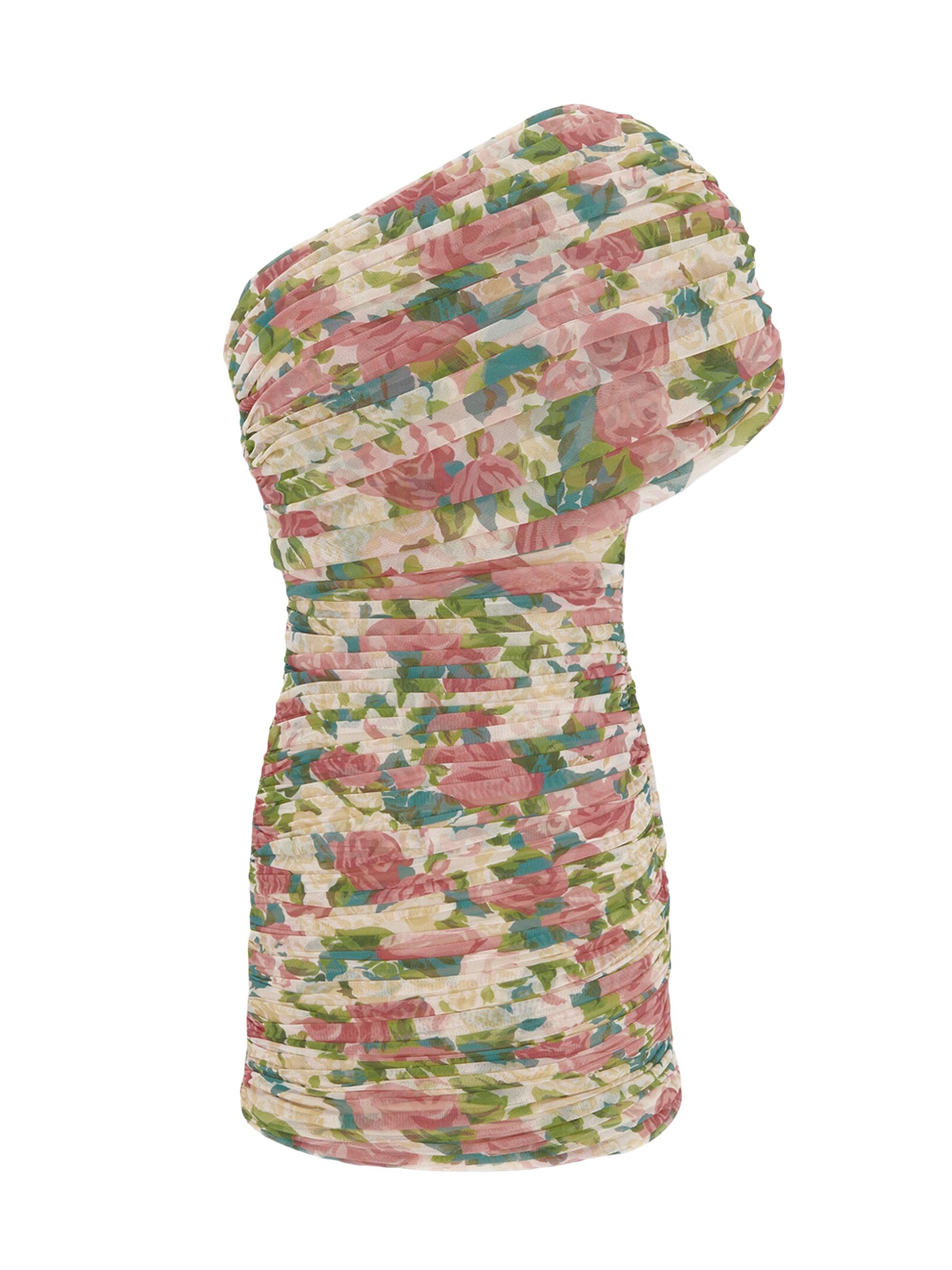 Saint Laurent Women's Ruched One-Shoulder Dress in Floral Tulle