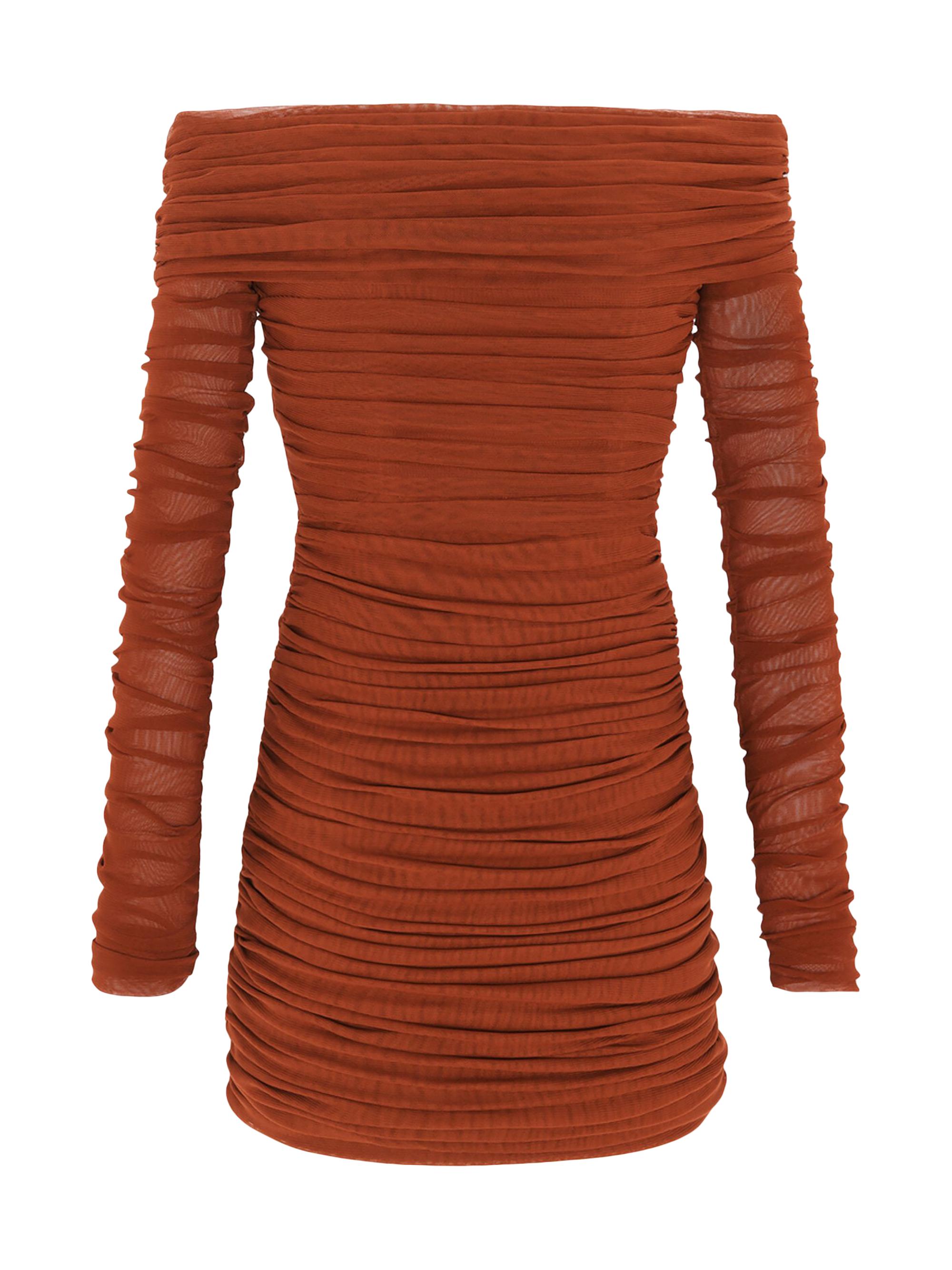 Saint Laurent Women's Ruched Off-The-Shoulder Dress in Tulle - Rouge Fonce