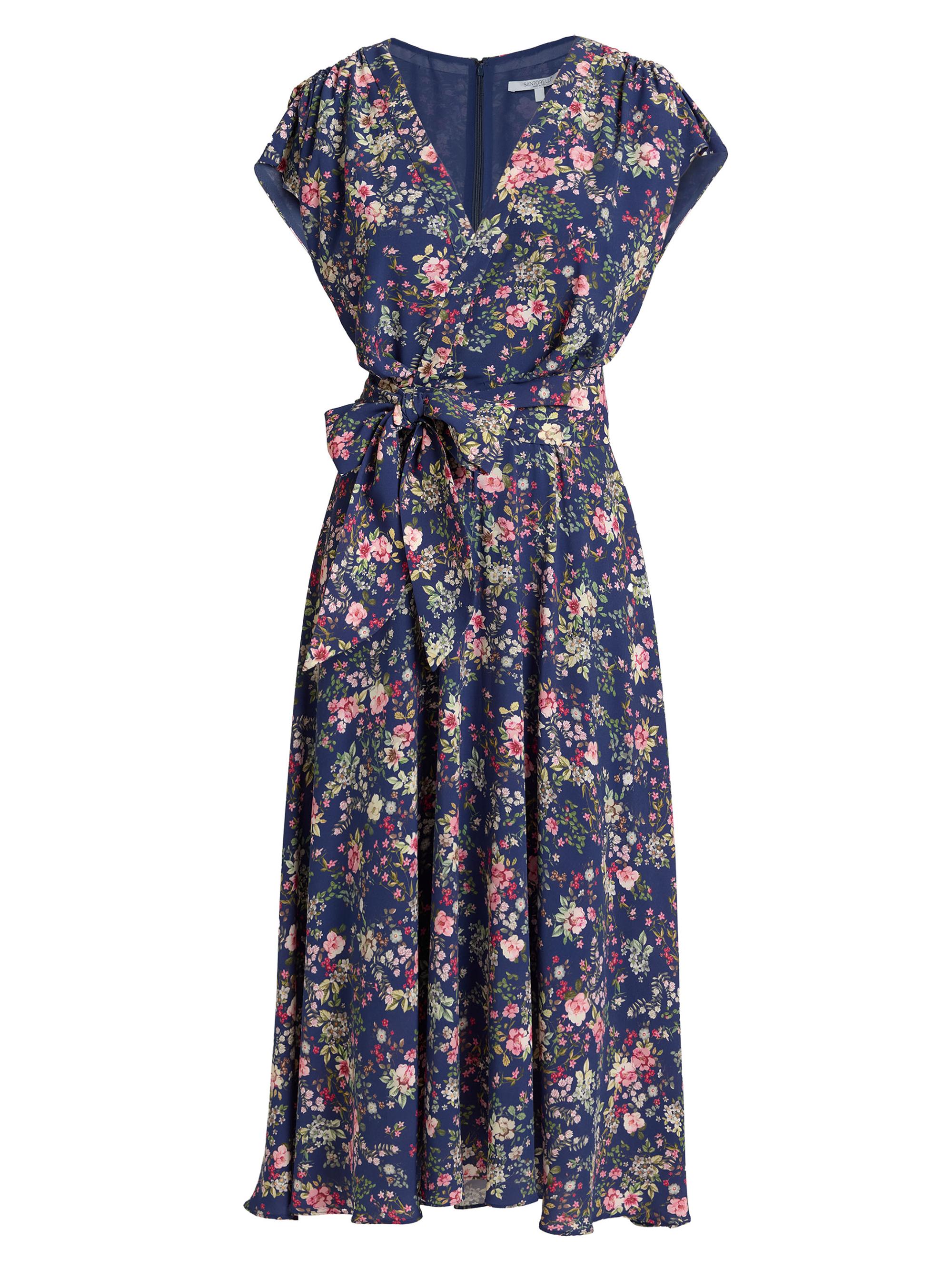 Santorelli Women's Floral Faux-Wrap Midi-Dress - Aegean Multi