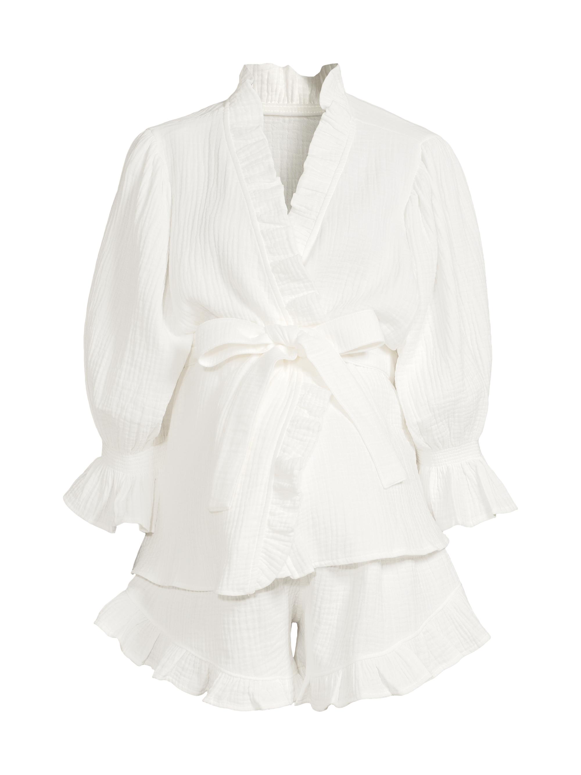 Nothing Fits But Women's Ruffled Muslin Robe Pajamas Set - White