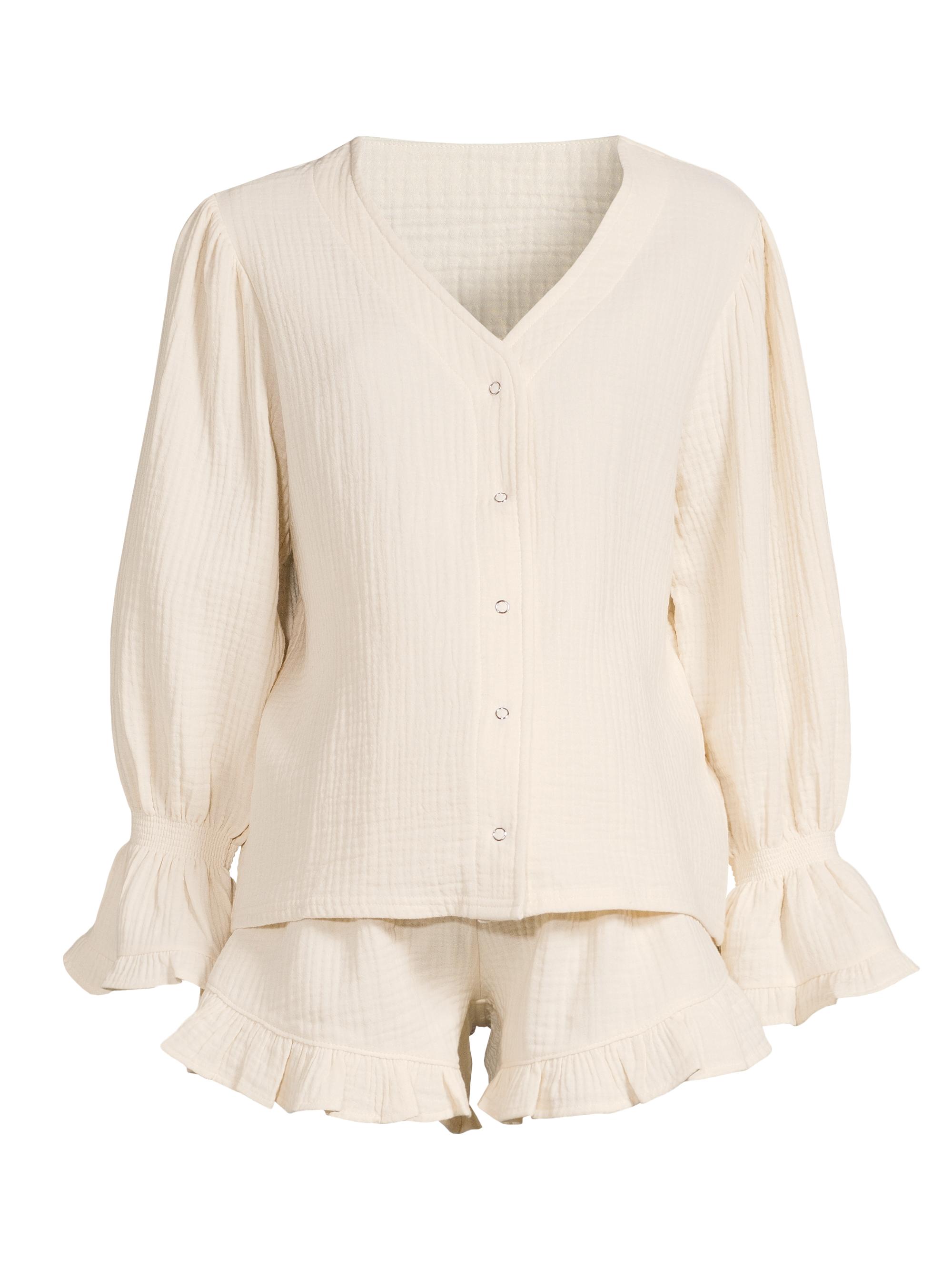 Nothing Fits But Women's Luxe Ruffled Muslin Lounge Set - Eggshell