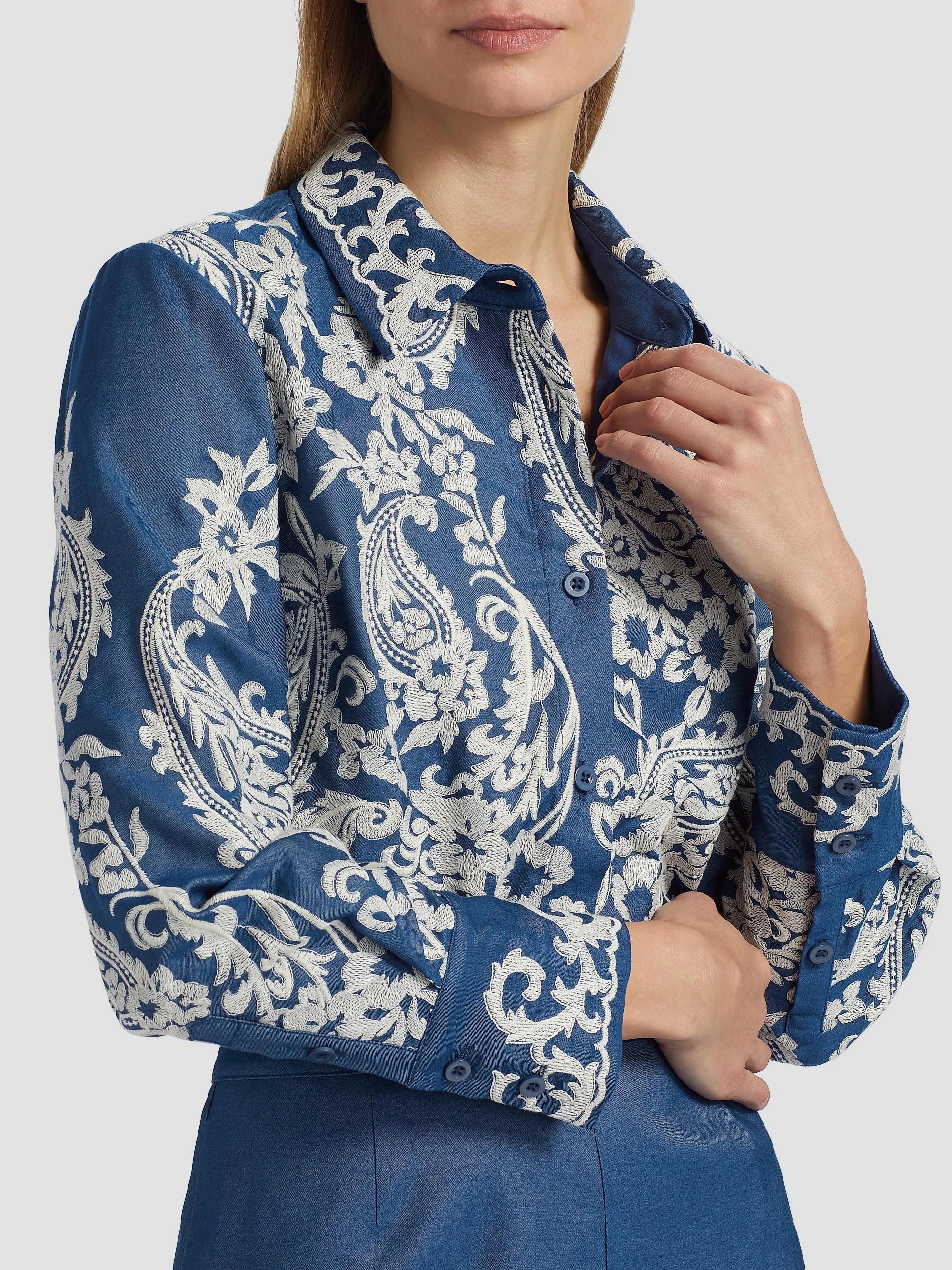 If Only Studio Embroidered Chambray Crop Long-Sleeve Shirt | Saks