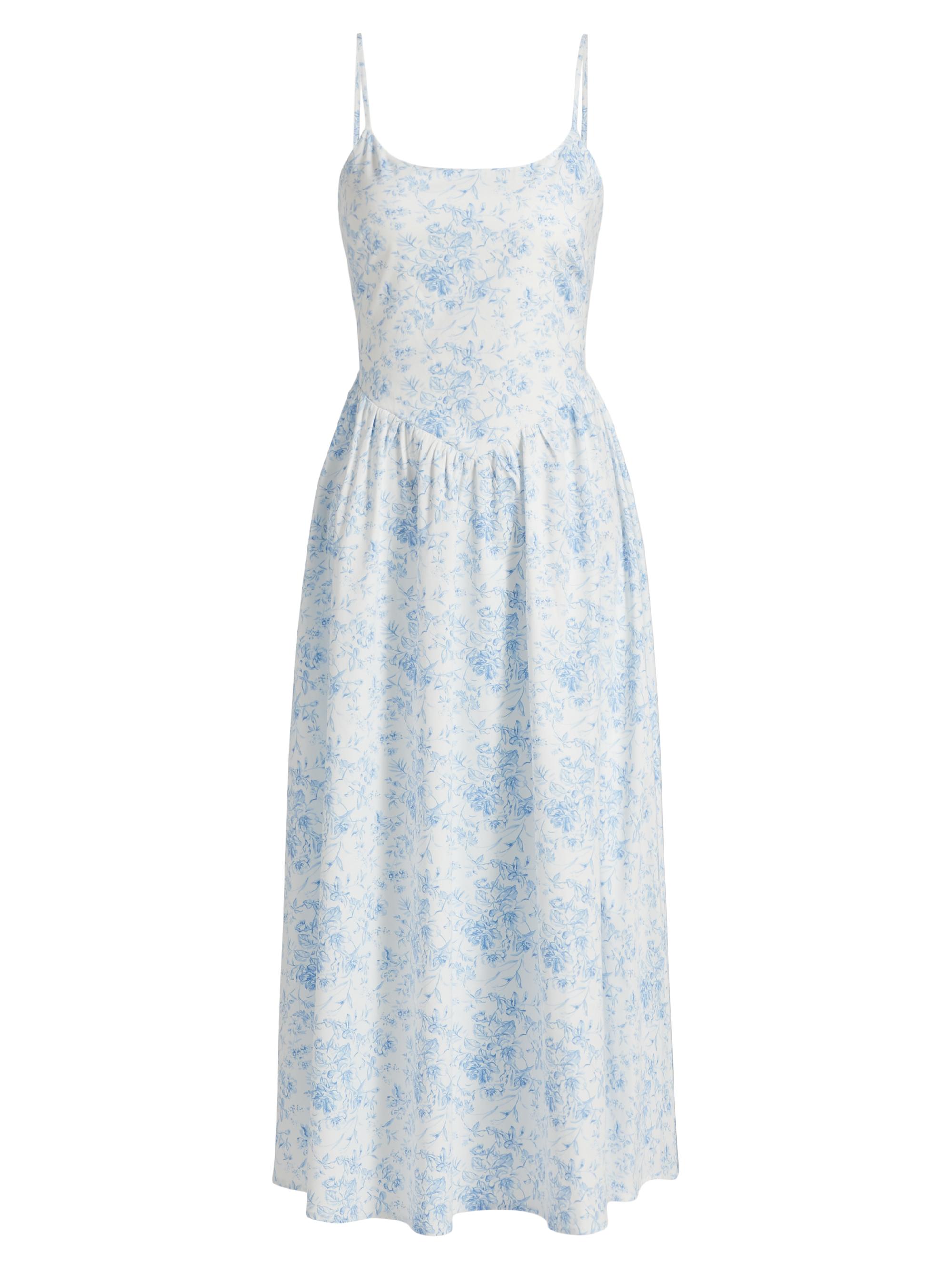 If Only Studio Women's Toile Basque-Waist Midi-Dress - Blue