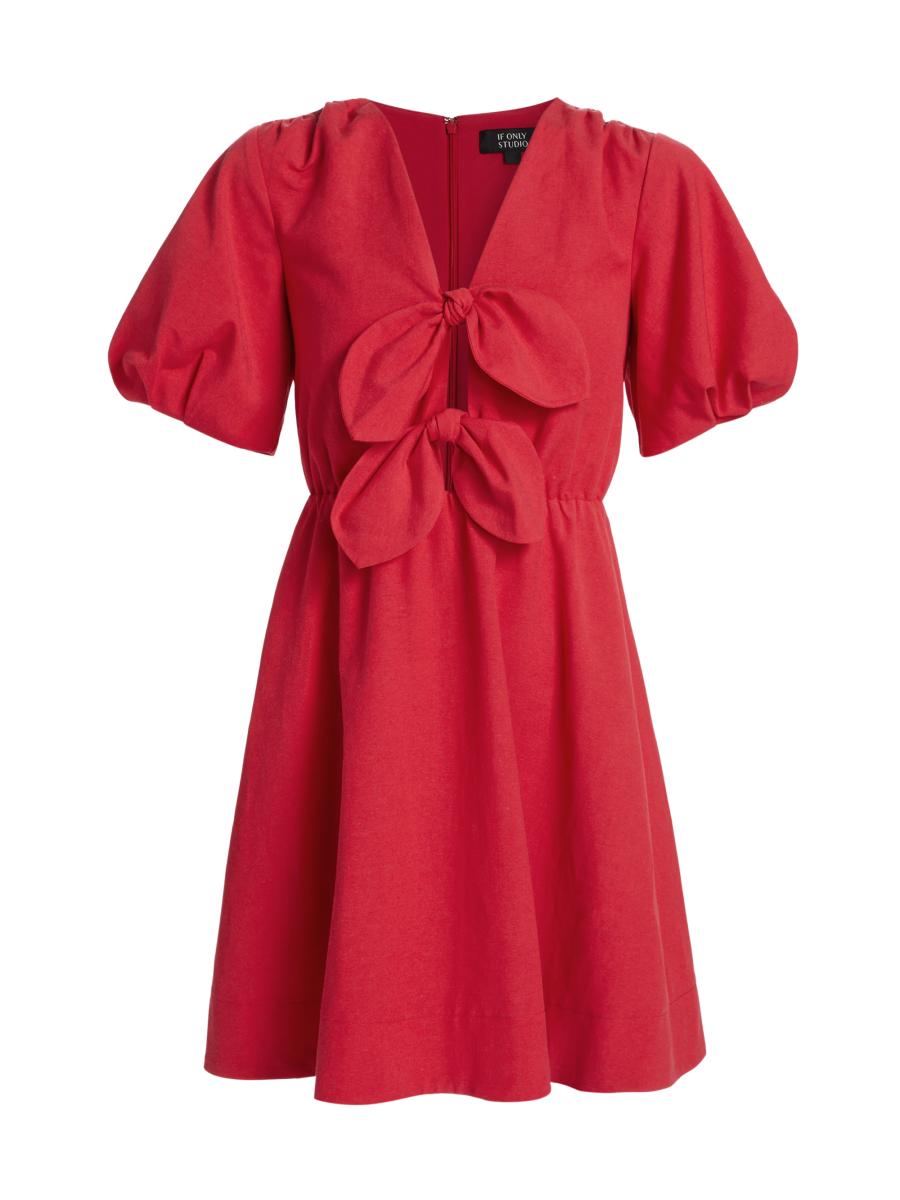 If Only Studio Women's Bow-front Puff-sleeve Minidress In Red