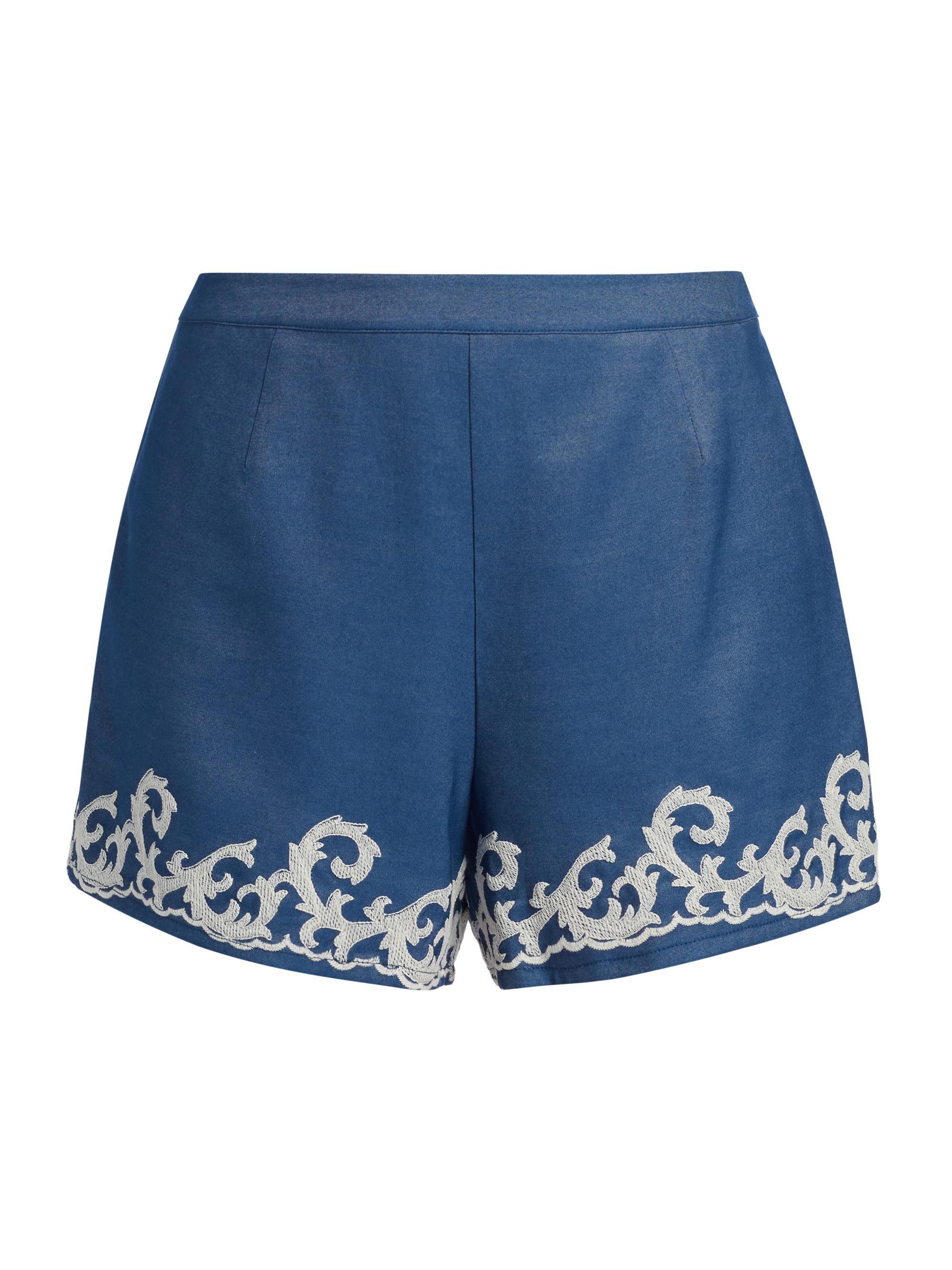 If Only Studio Women's Embroidered Chambray Shorts - Blue
