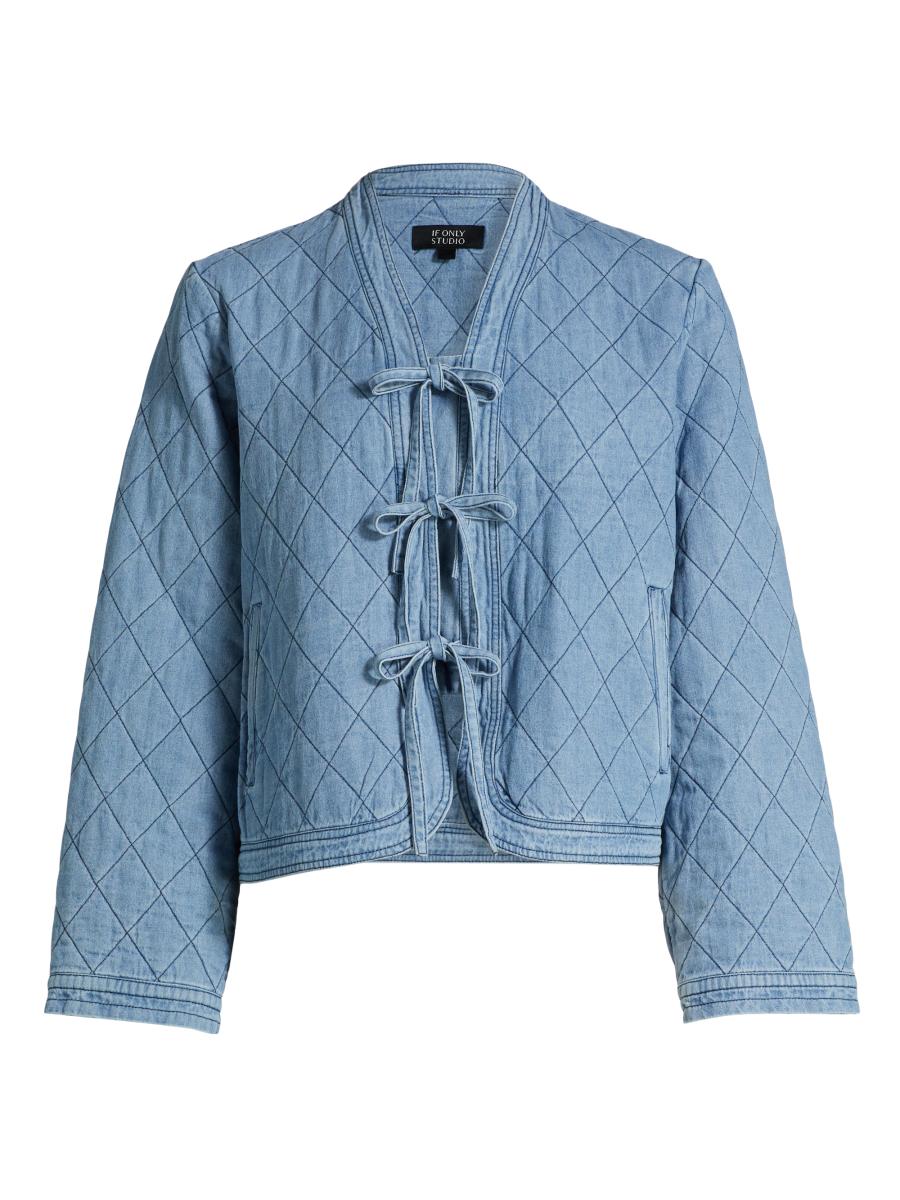 If Only Studio Women's Bow Quilted Denim Jacket In Blue