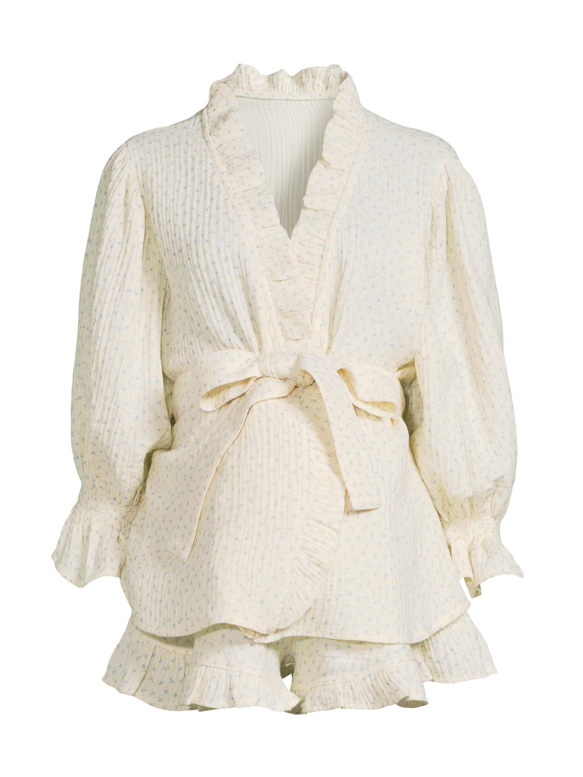 Nothing Fits But Women's Ruffled Muslin Robe Pajamas Set - Hyacinth