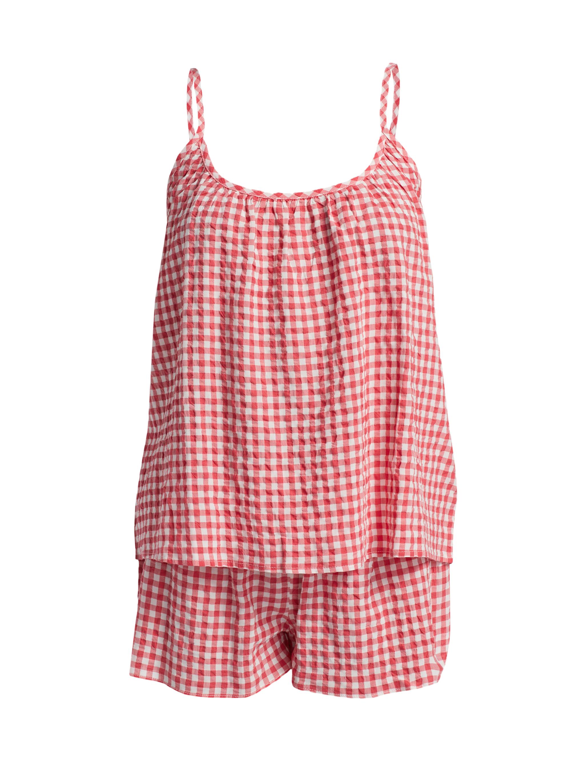 Papinelle Women's Gingham Seersucker Cami Boxer Pajamas - Geranium