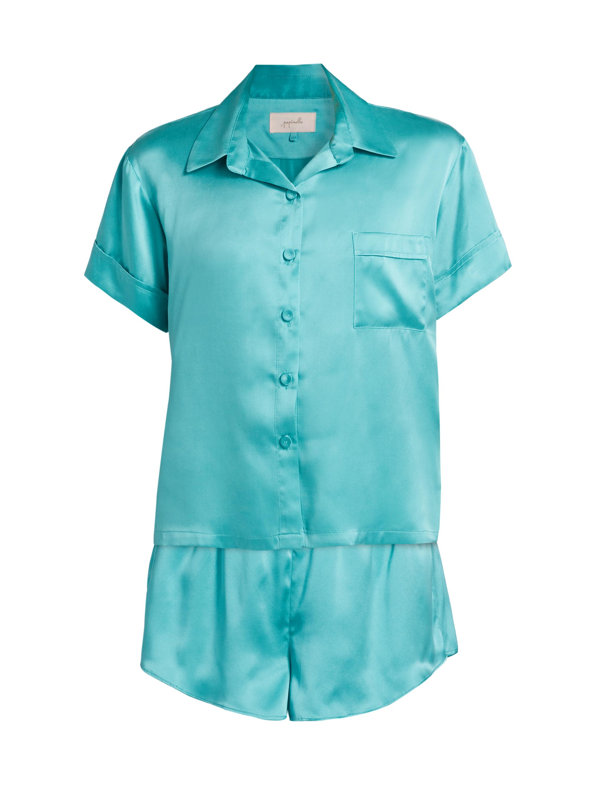 Papinelle Women's Audrey Silk Boxer Pajama Set - Blue Turquoise