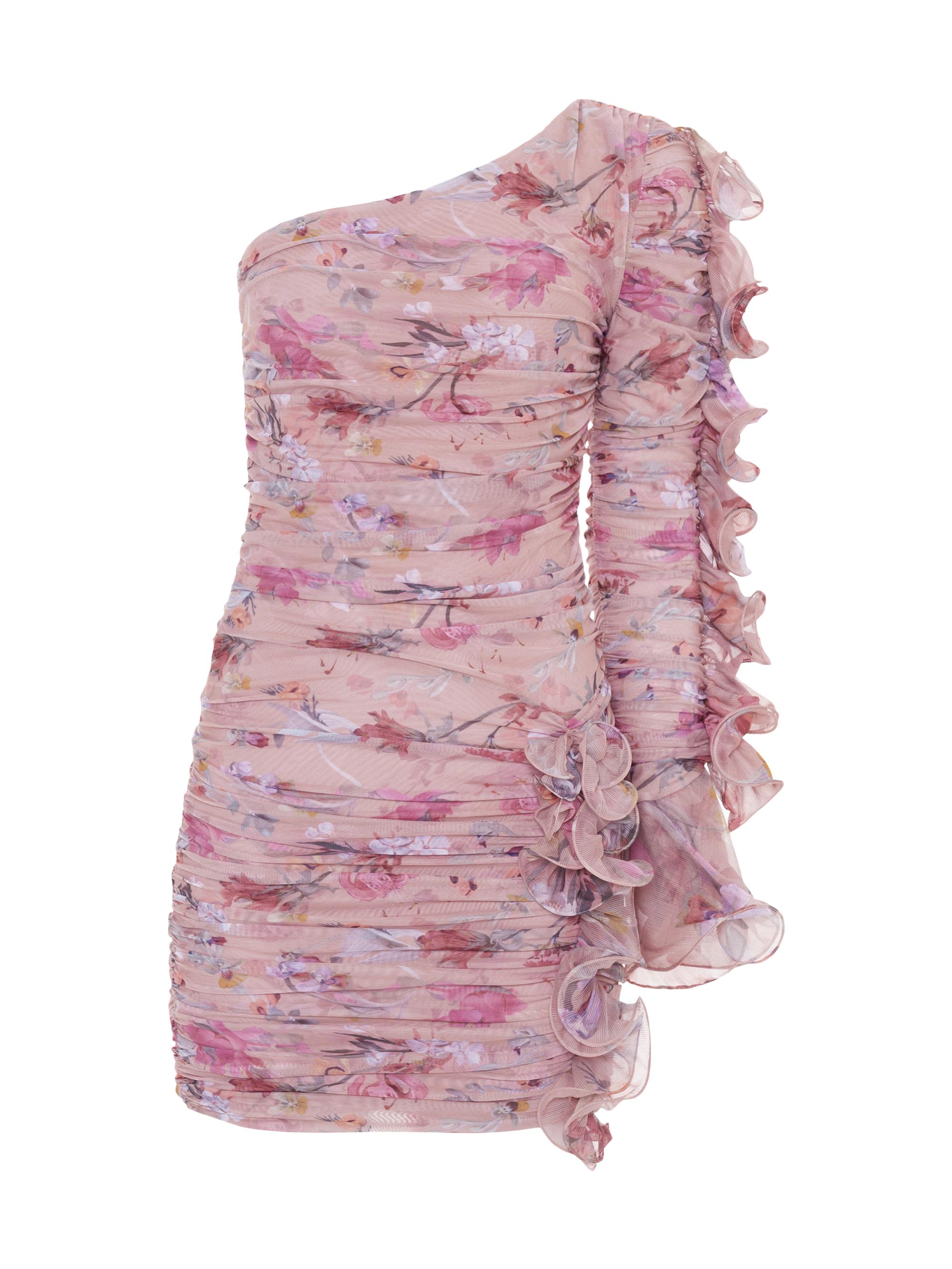 PatBO Women's Lily Floral Ruffle One-Shoulder Minidress - Orange