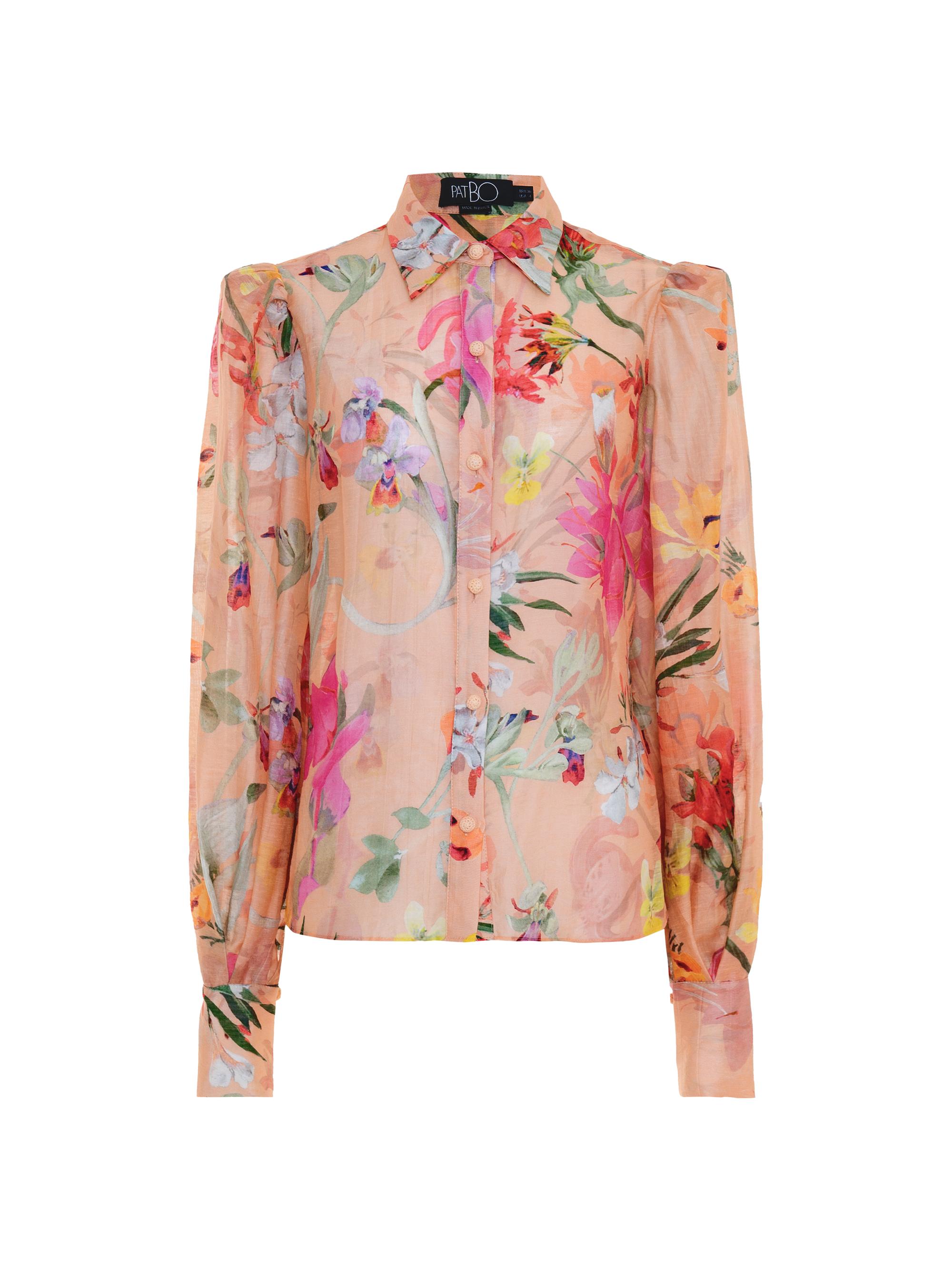 PatBO Women's Lily Floral Button-Front Shirt - Orange