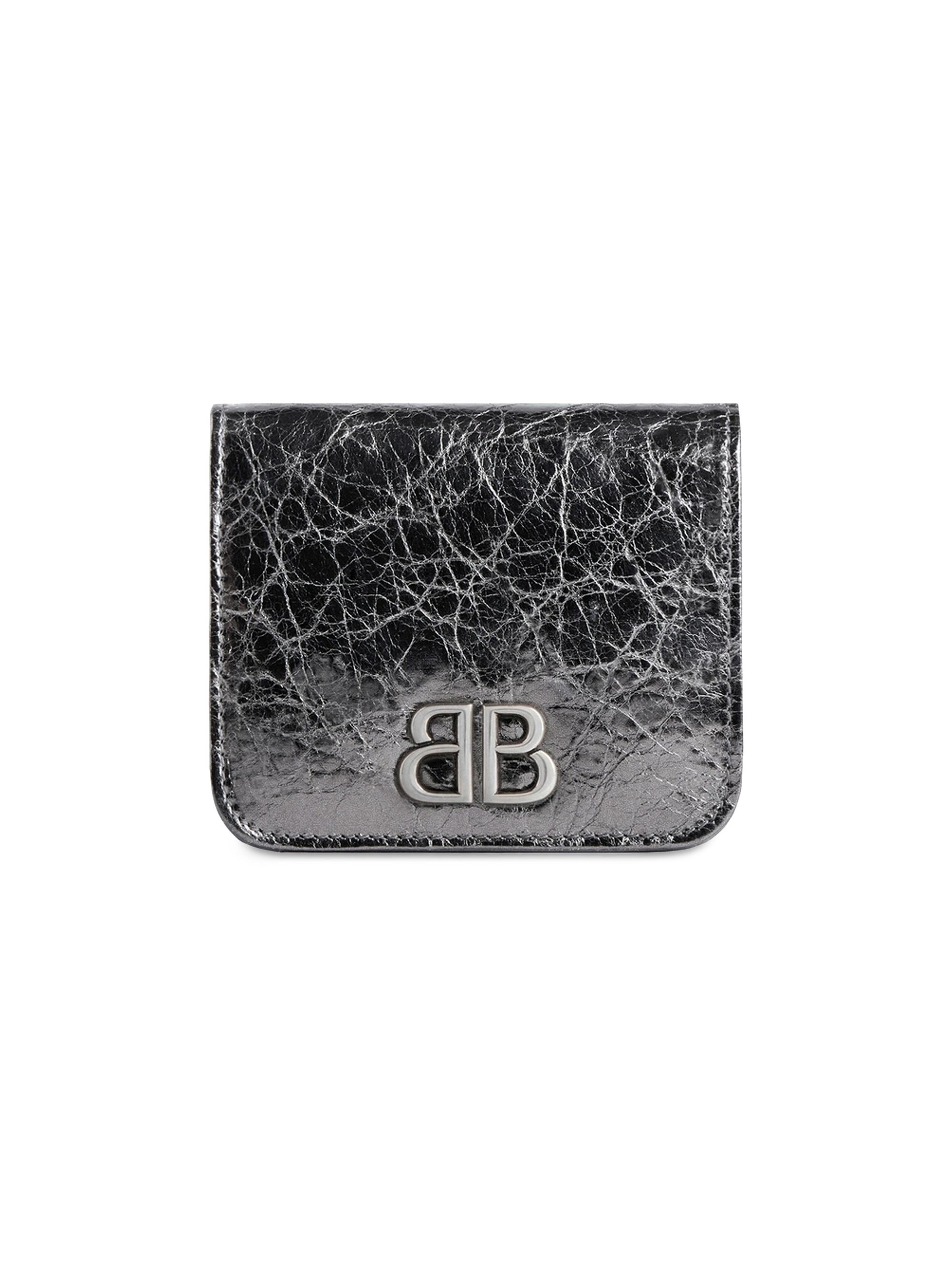 Balenciaga Women's Monaco Flap Metallized Coin and Card Holder - Dark Grey