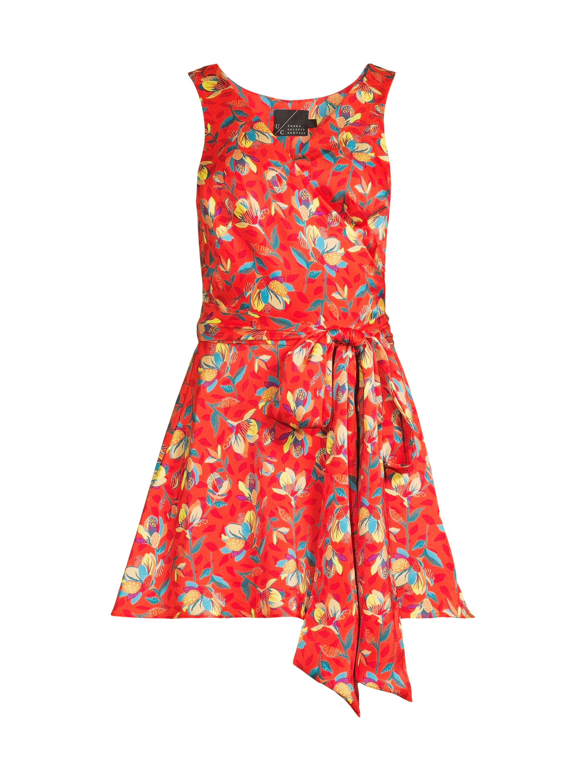 Undra Celeste Women's Everyday Tropics Flirty Satin Wrap Minidress - Tangerine