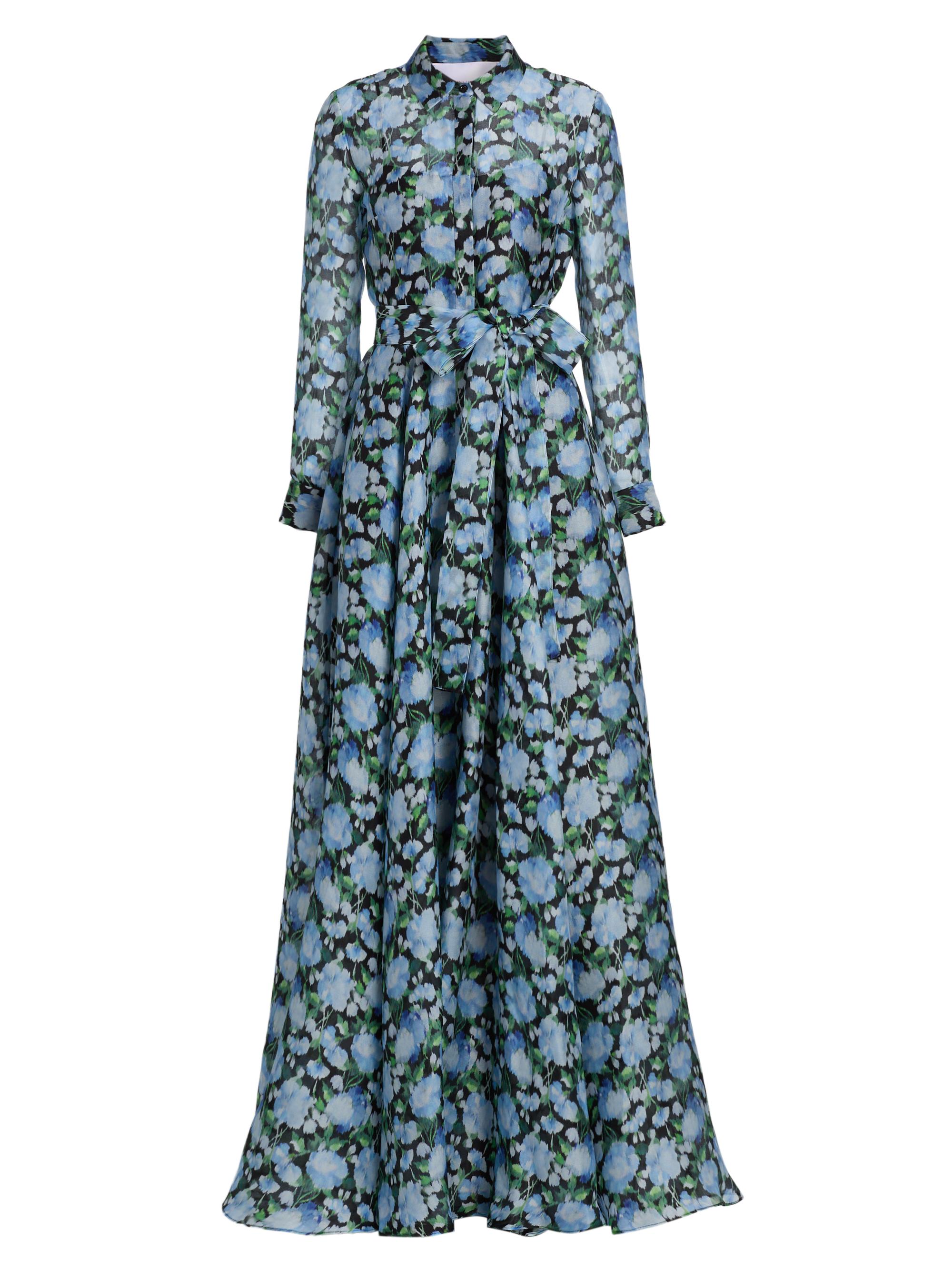 Carolina Herrera Women's The Trench Floral Silk Shirtwaist Gown - Blue Multi