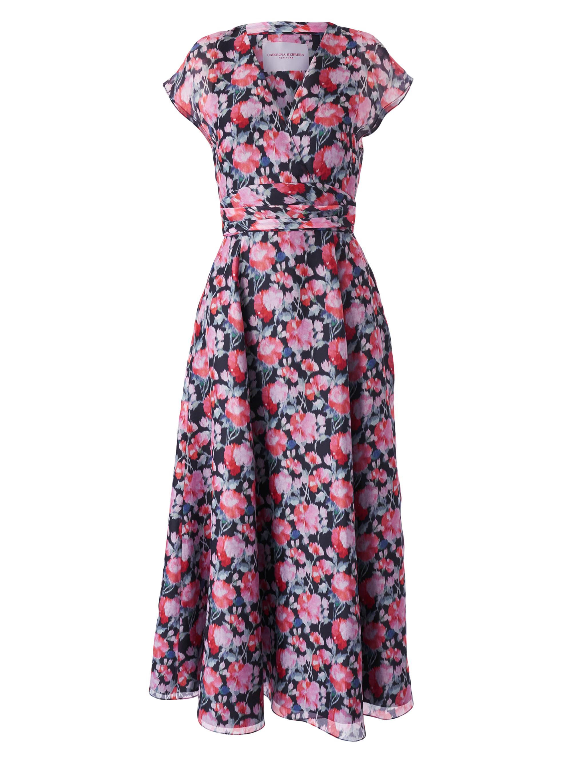 Carolina Herrera Women's Floral Silk V-Neck Midi-Dress - Pink Multi