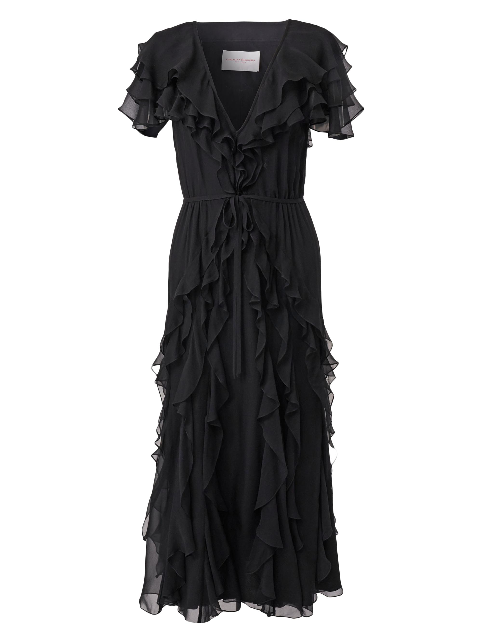 Carolina Herrera Women's Ruffled Silk V-Neck Midi-Dress - Black