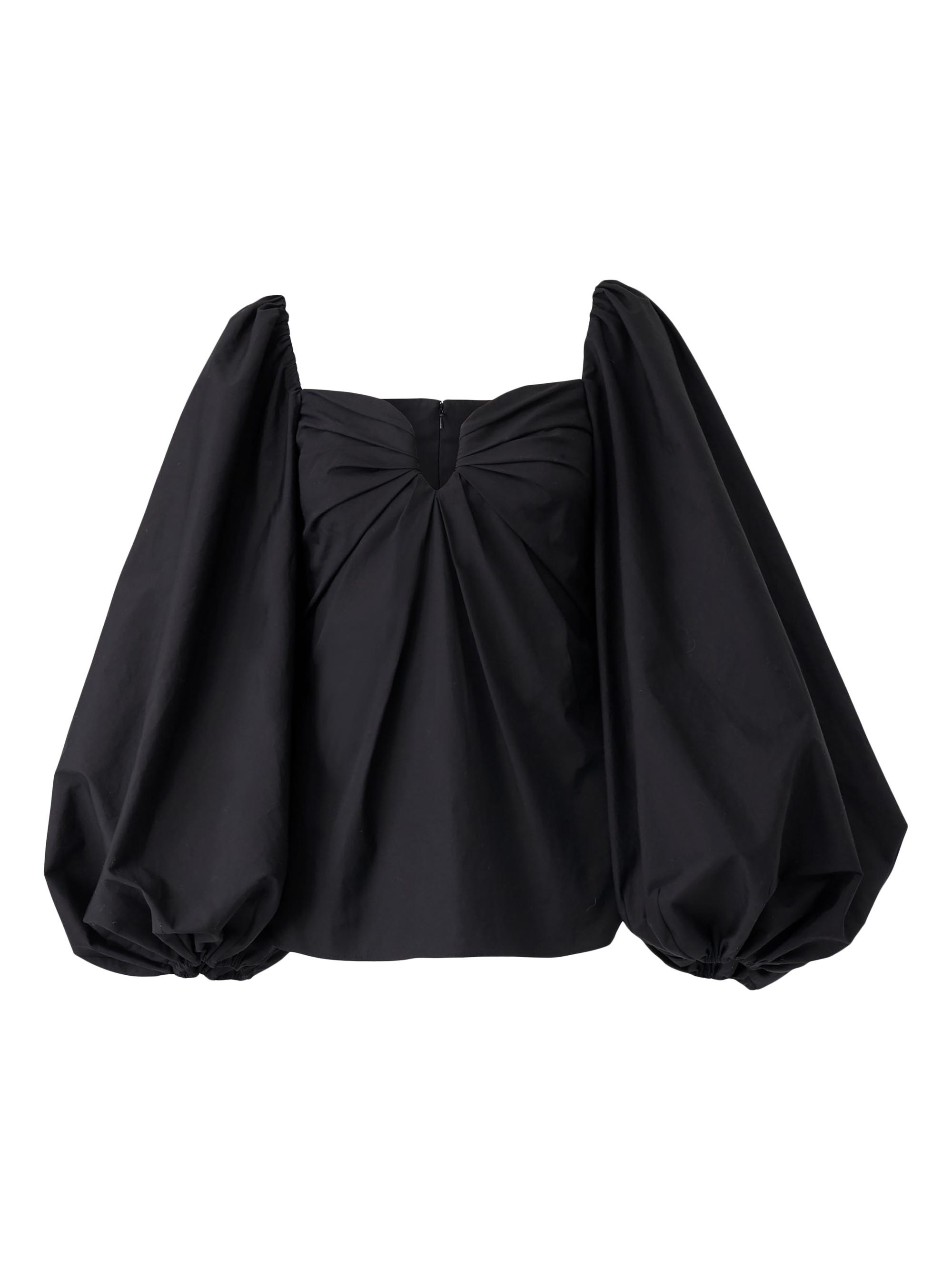 Carolina Herrera Women's Cotton-Blend Balloon-Sleeve Sweetheart Blouse - Black