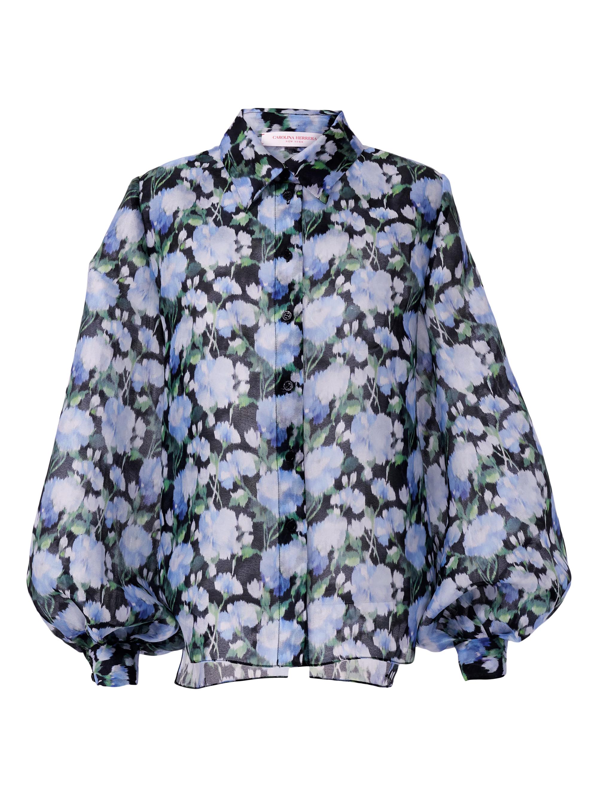 Carolina Herrera Women's Floral Silk Balloon-Sleeve Button-Front Blouse - Blue Multi