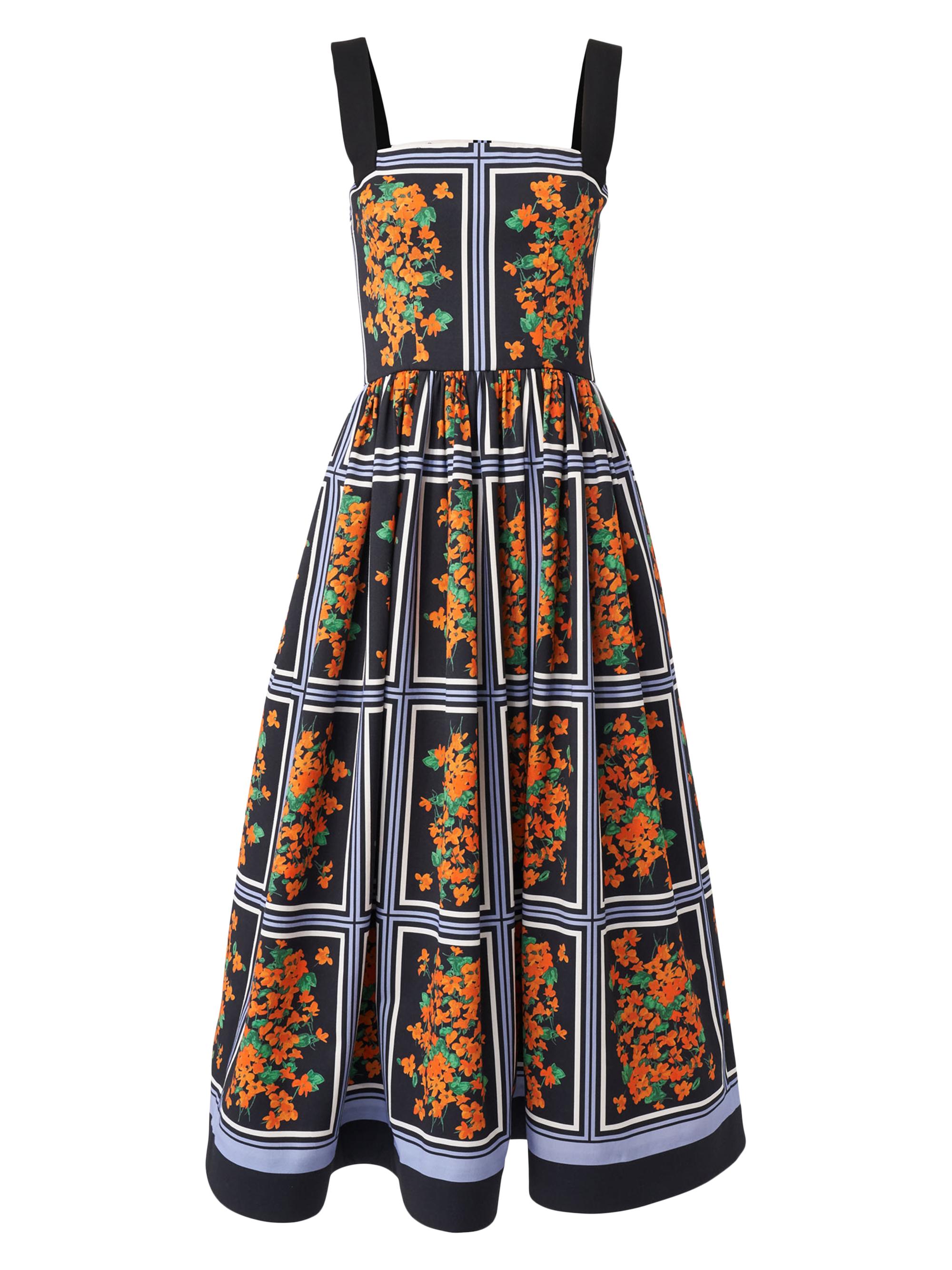 Carolina Herrera Women's Floral Square-Neck Fit & Flare Midi-Dress - Black Multi