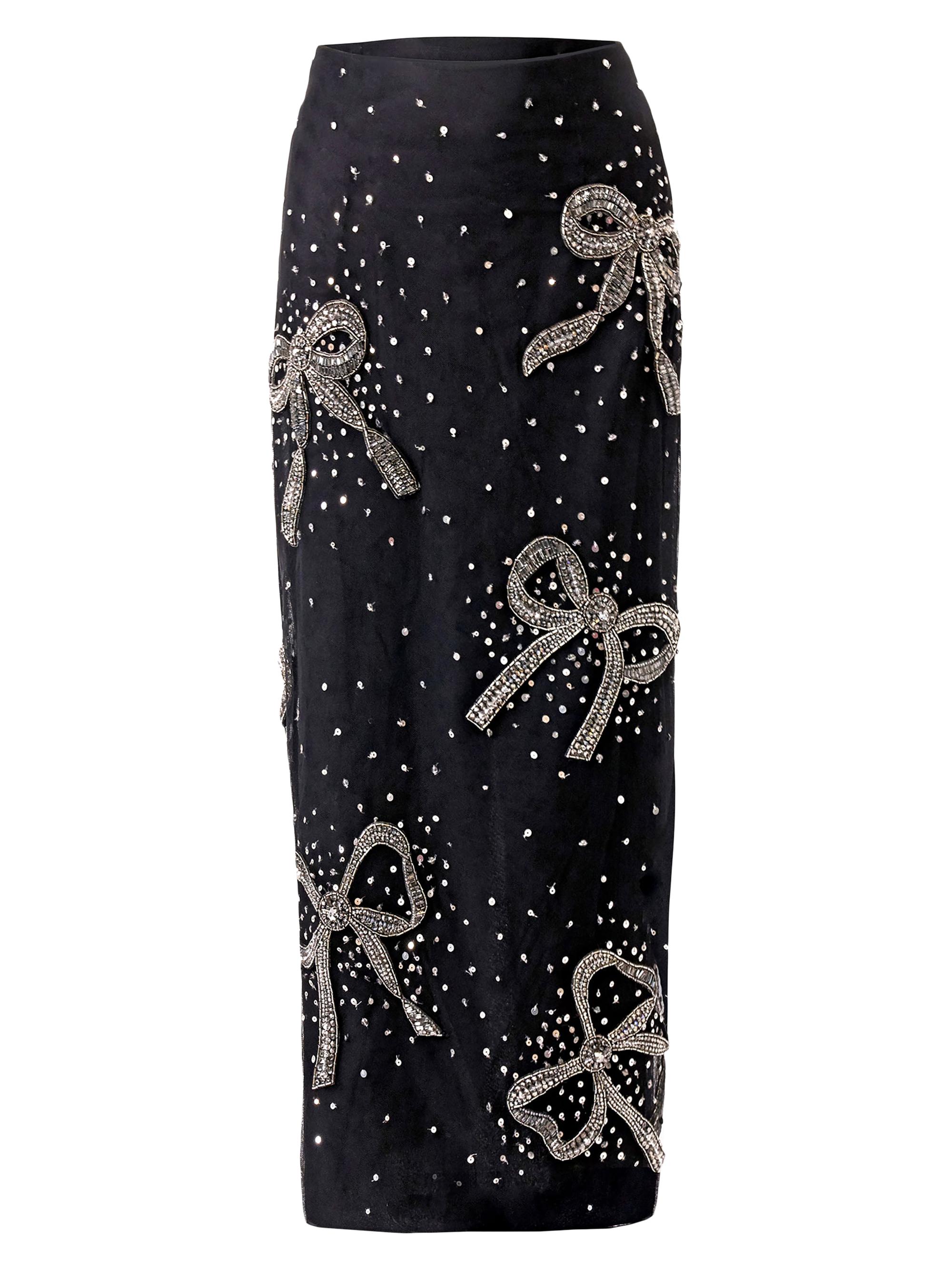 Carolina Herrera Women's Bow Sequin-Embellished Column Midi-Skirt - Black