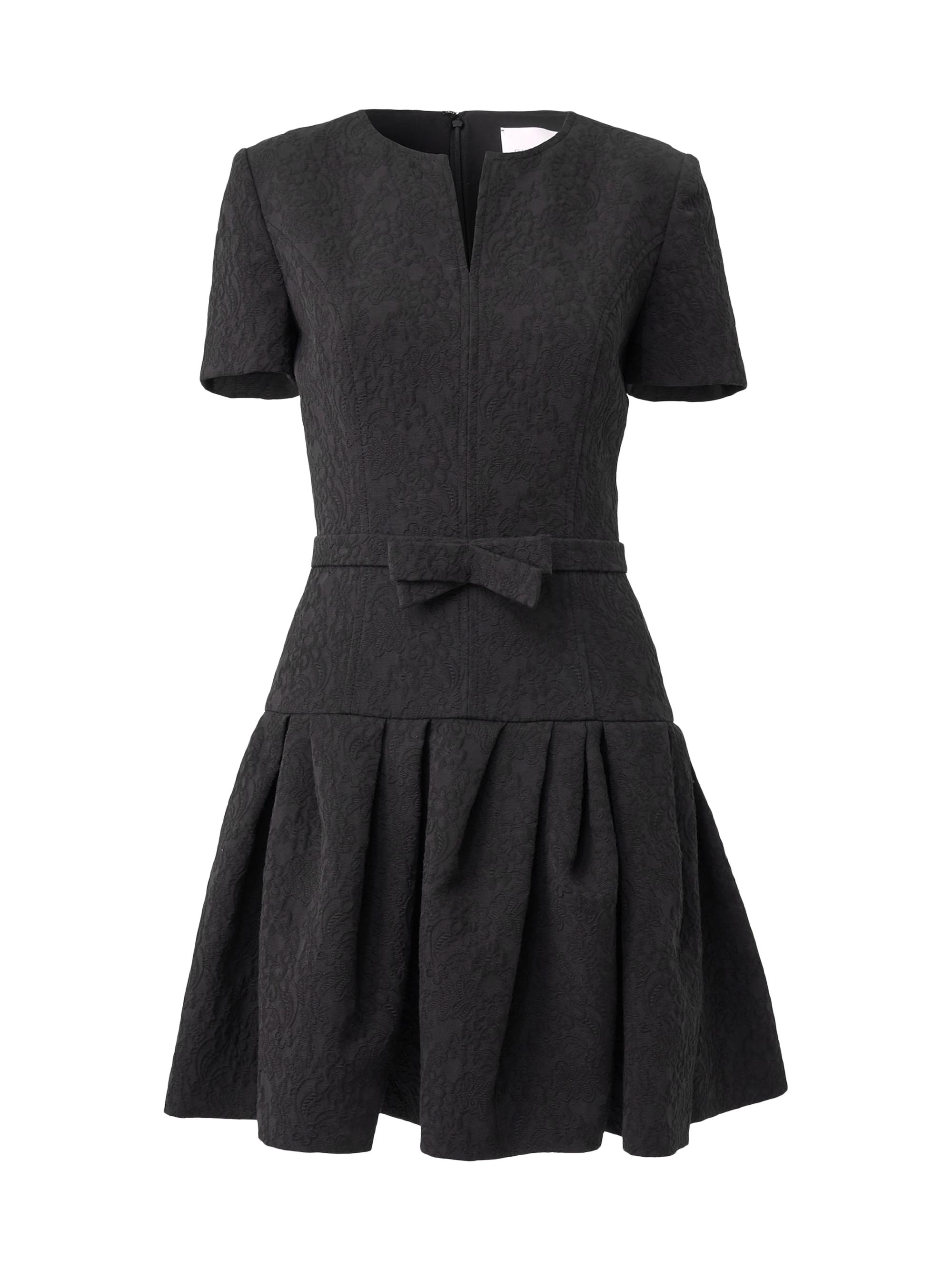 Pleated Jacquard Bow Minidress