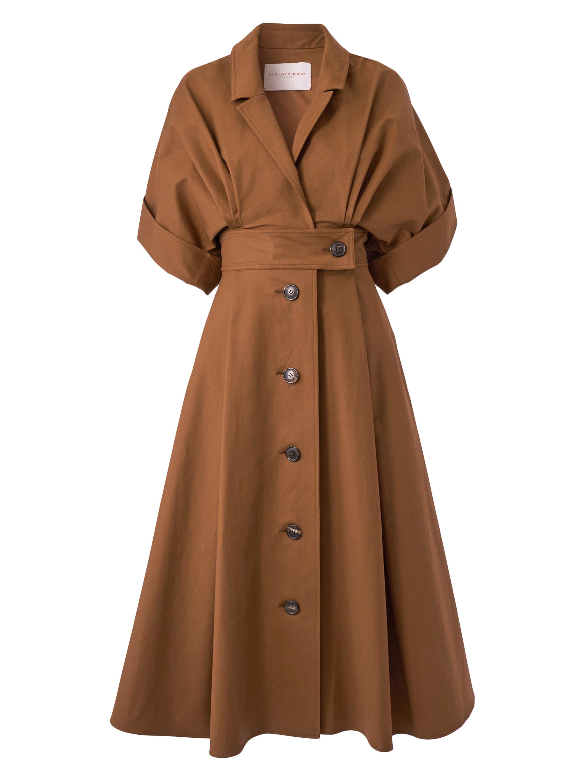 Carolina Herrera Women's Stretch-Cotton Wide-Sleeve Midi-Shirtdress - Nutmeg