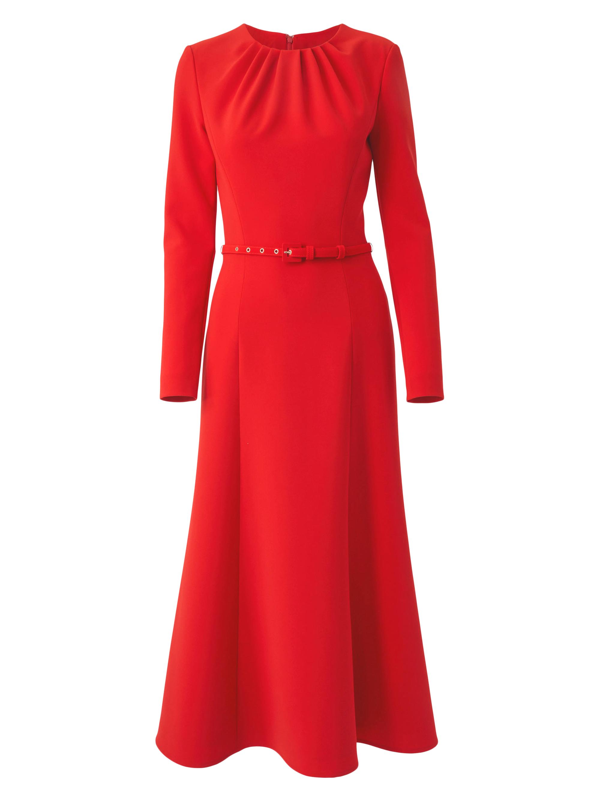 Carolina Herrera Women's Gathered Belted Fit & Flared Midi-Dress - Scarlet