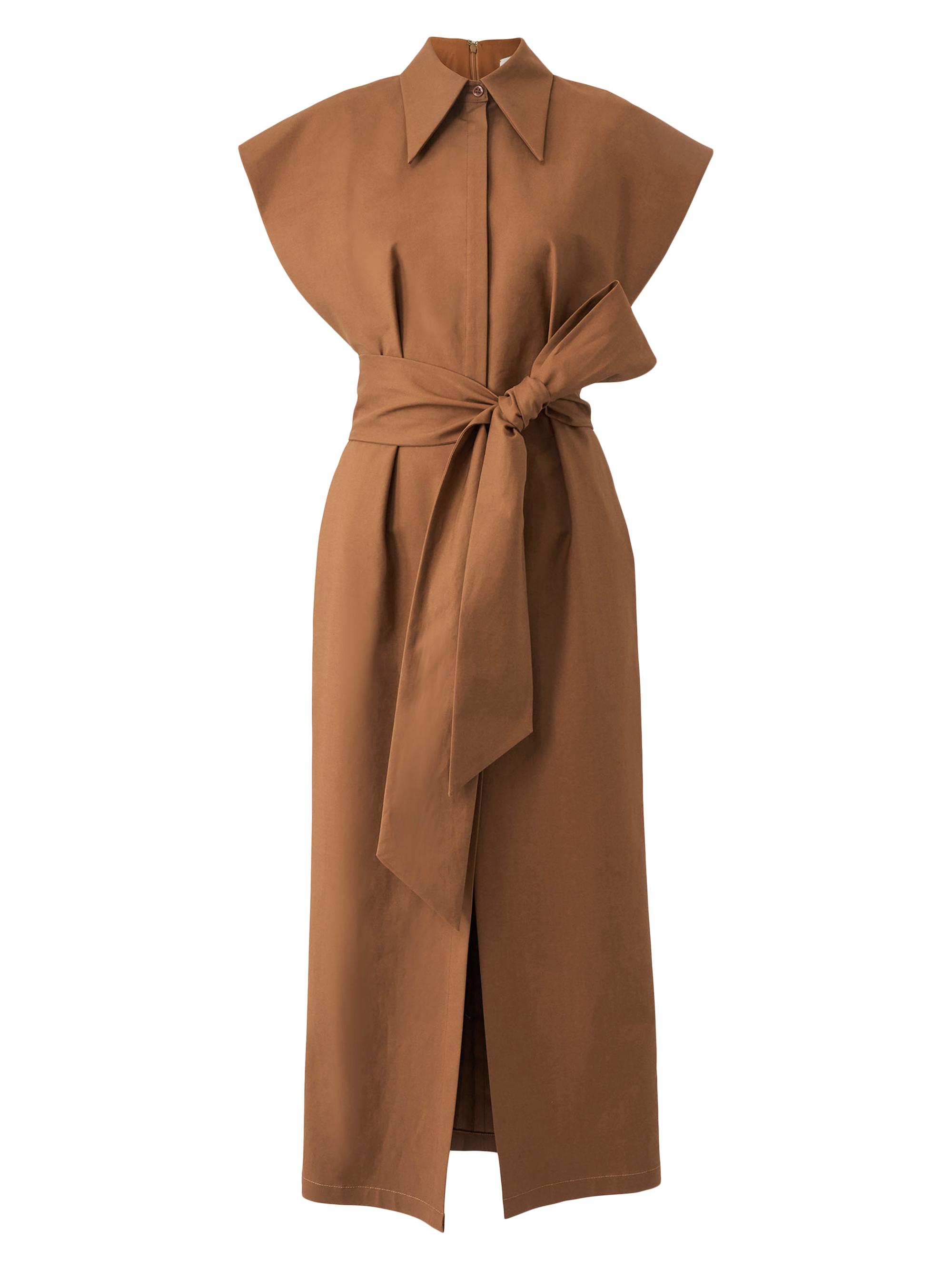 Carolina Herrera Women's Stretch-Cotton Self-Sash Midi-Shirtdress - Nutmeg