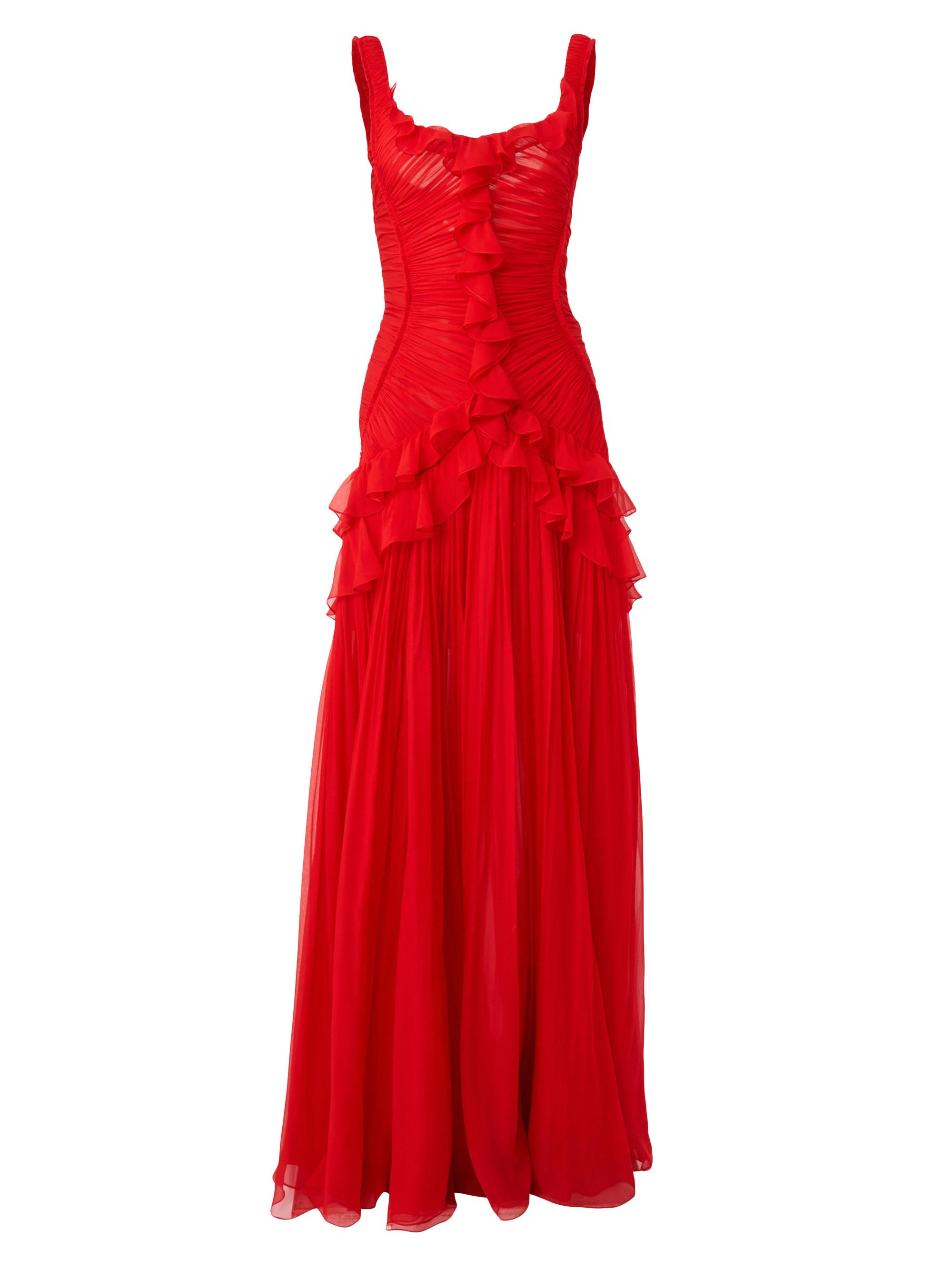 Carolina Herrera Women's Gathered Silk Ruffle Gown - Scarlet