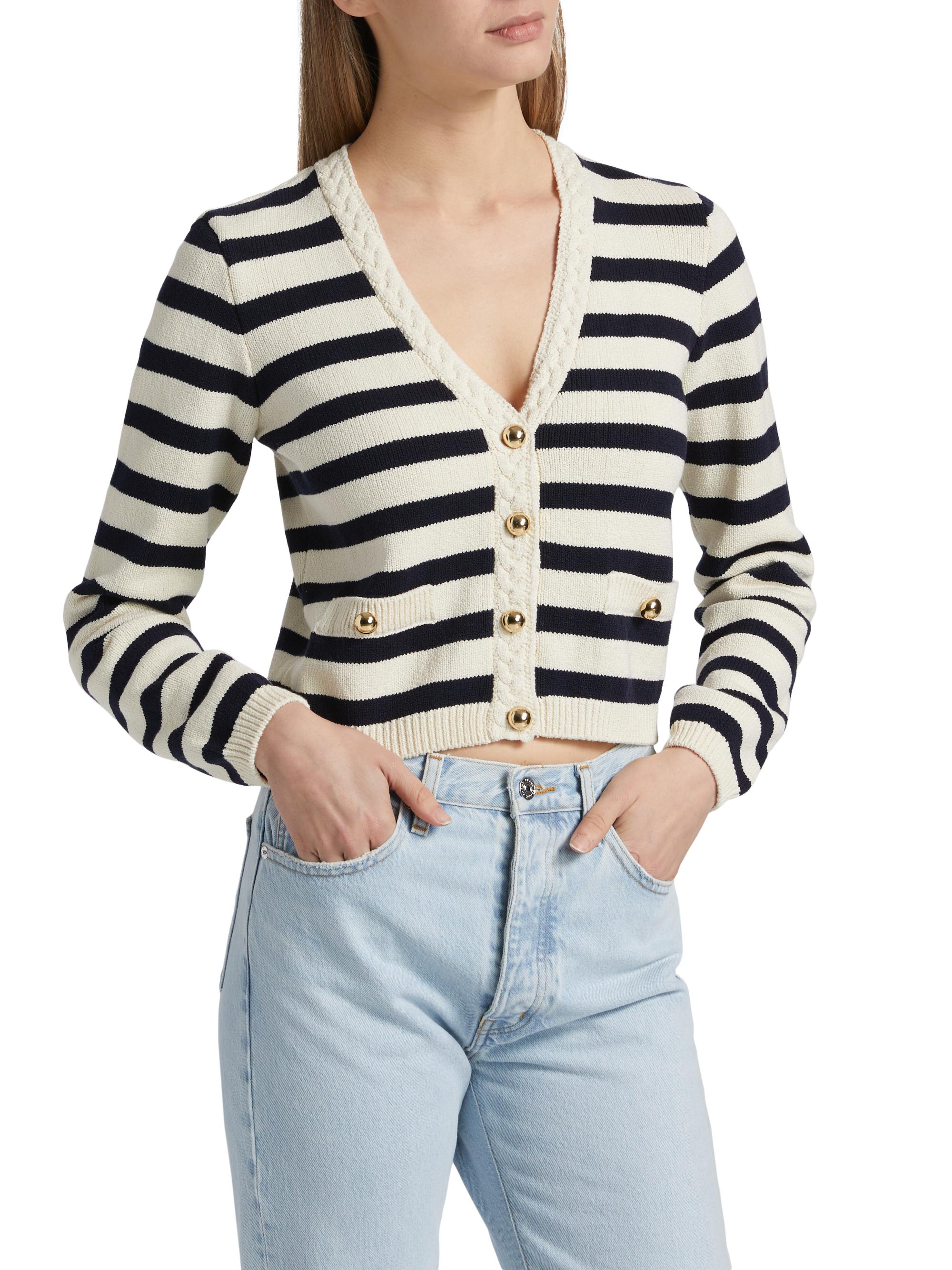 Frame The Harbor Braid-Accented Striped Cardigan | Saks